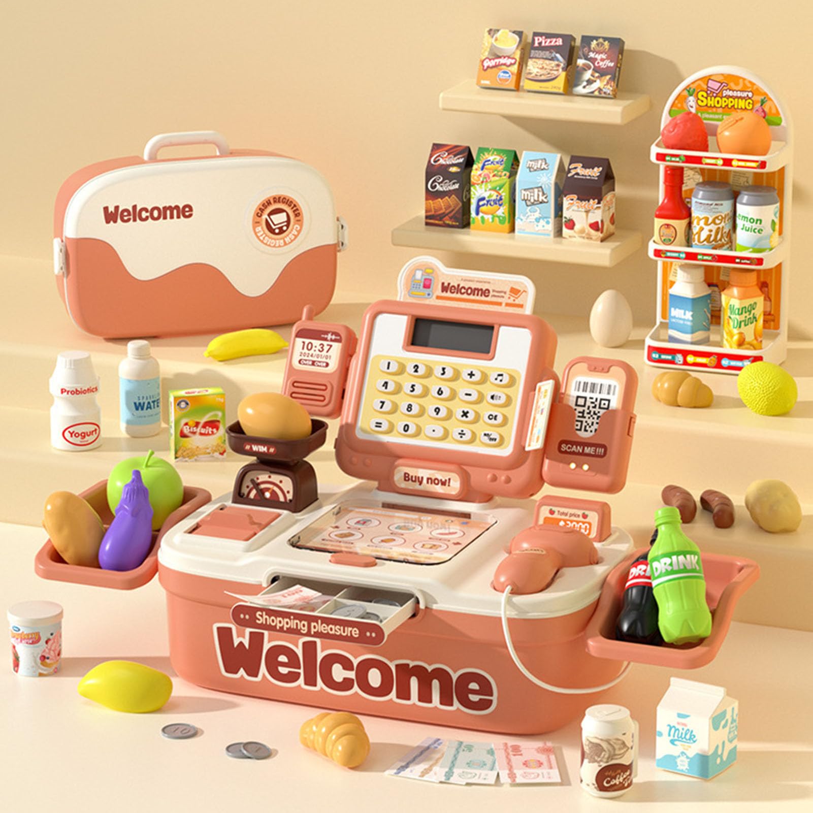 Juguete de Caja Registradora para Niños, Teclado de Cajón, Luz de Sonido, Juguete de Caja Registradora Simulada, para Niños con Monedas y Tarjetas de Sonido para de 3 a 6 Años