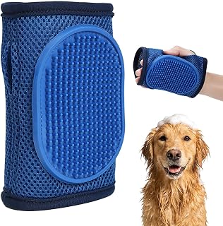 Dog Scrubber Bath - Grooming Shedding Massager Glove, Dog Bathing Brush with Soft Rubber Tips, Hair Coat Massage Tool, Medium Large Breed Pet Accessory, Cat Horse Bunny Puppy Home Use