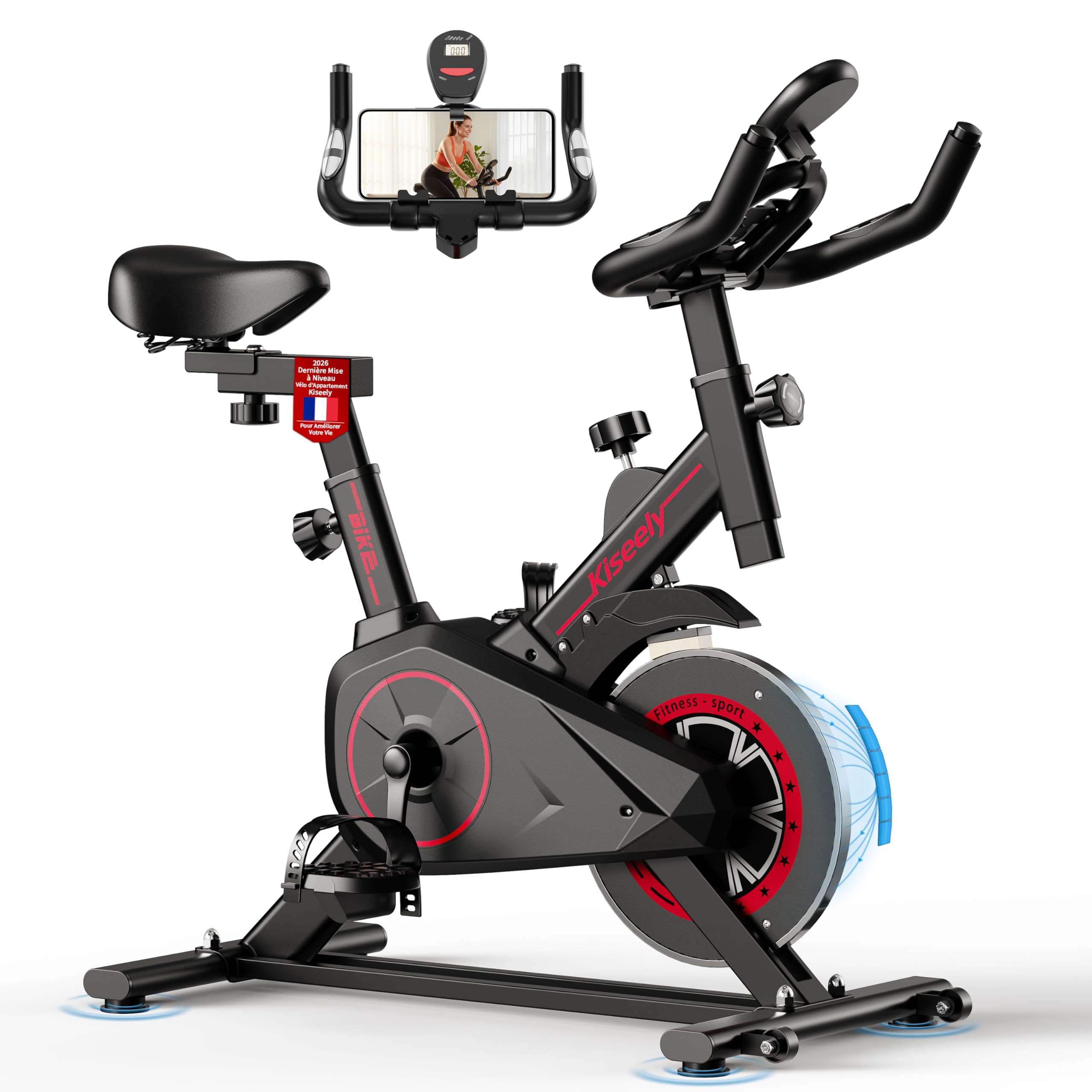 Vélo d'appartement silencieux avec résistance magnétique réglable, écran LCD et selle ergonomique confortable pour le cycling indoor et votre home gym
