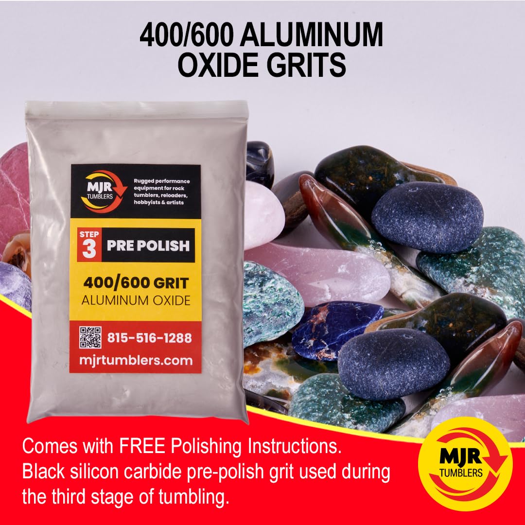 4lb of MJR Tumblers Premium 400/600 Pre-Polish Aluminum Oxide Rock Polishing Grit for Step/Stage 3, MJR Tumblers is a Disabled and Veteran Owned Company Proudly Located in USA