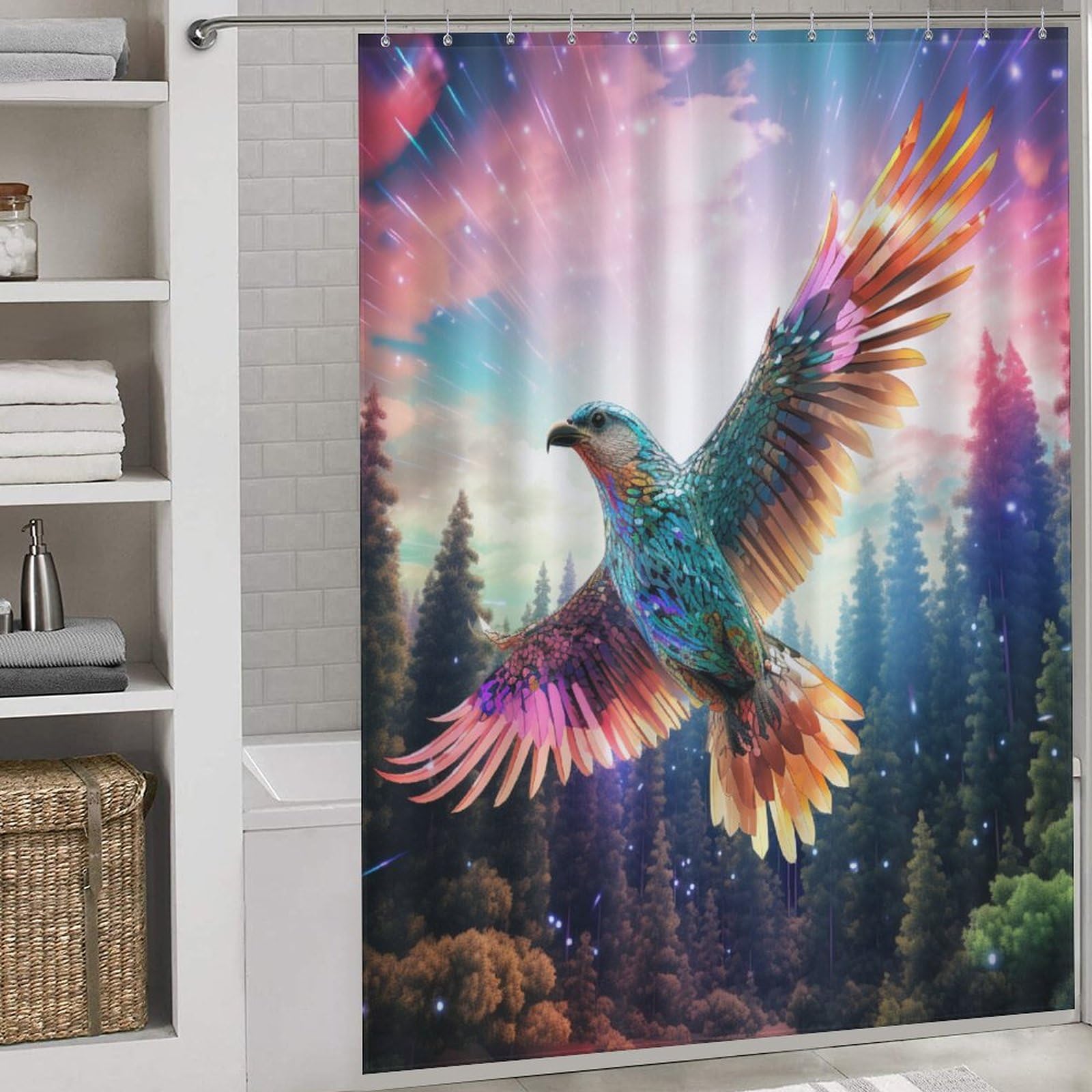Rideau de douche oiseau coloré polyester lavable imperméable salle de bain