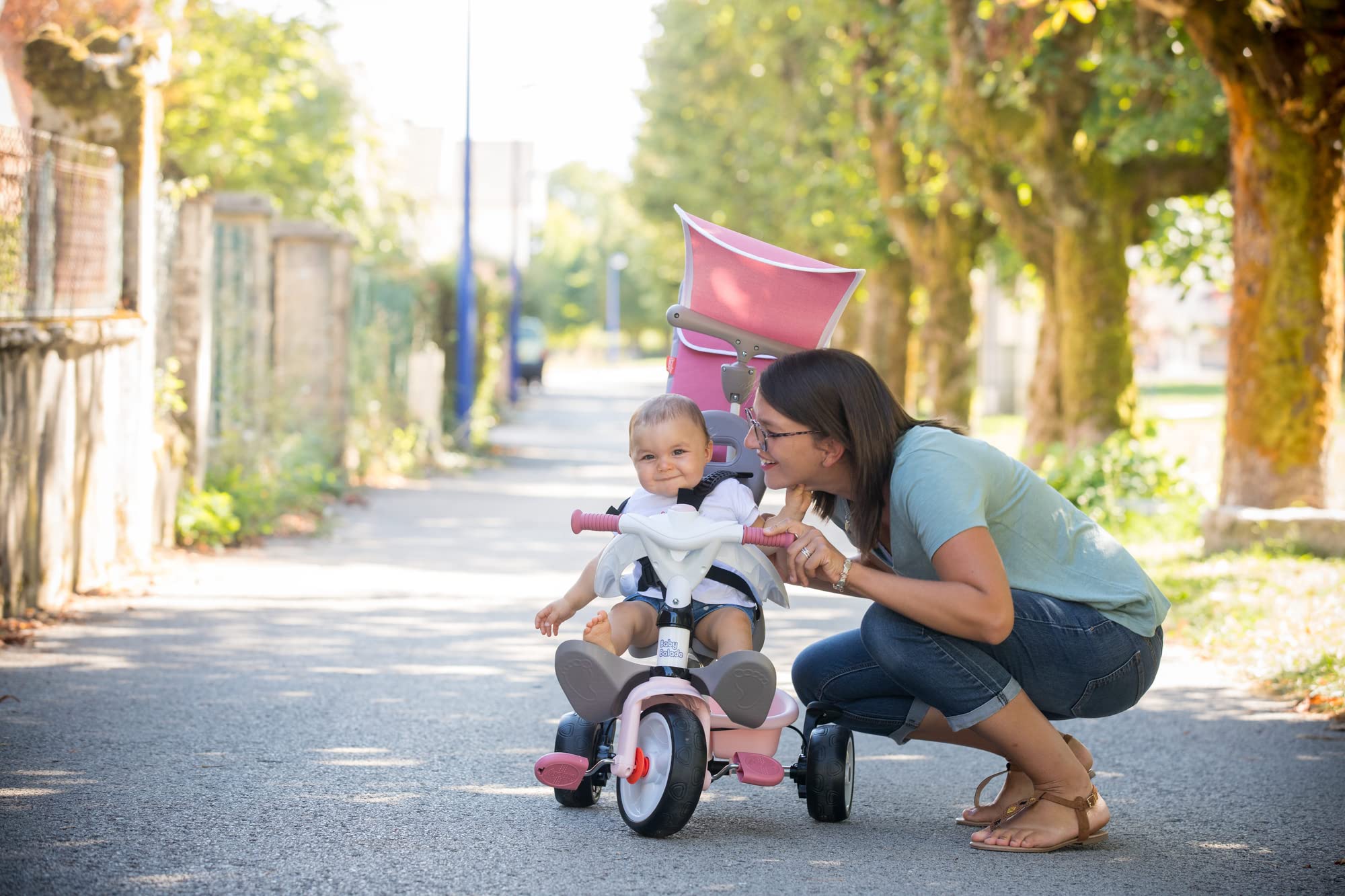 Smoby - Triciclo Baby Balade Rosa, 7600741401, + 10 Mesi, Evolutivo, Guida Parentale, Ruote Silenziose, con Cinture di Sicurezza