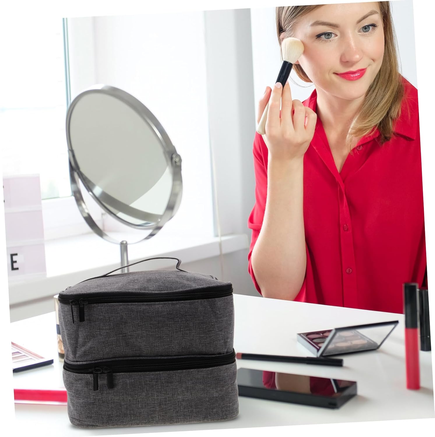 Portable Nail Polish and Storage Bag Double Makeup Organizer Capacity Cosmetic Case for Travel and Home Use