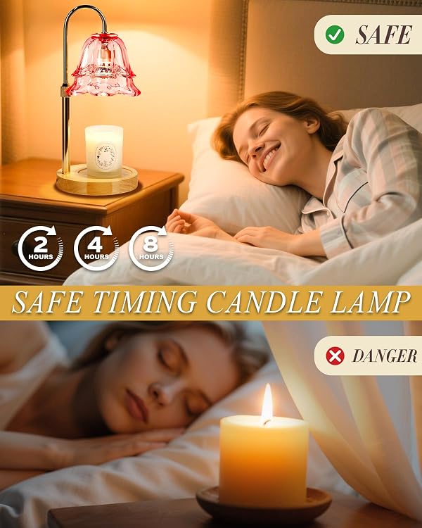 Funslive Pink Candle Warmer Lamp with Timer Dimmable, Mothers Day Birthday Gifts for Women Mom, Flower Candle Lamp with 2 Bulbs for Jar Candles, Lamp Candle Warmer, House Warming Gift for Bedroom by Funslive - Image 2