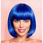 YOUNIGA Blue Bob Wig With Bangs 12 Inch Royal Blue Wig Short Synthetic Fiber Bob Wigs for Women Short Bob Wigs and Halloween Cosplay Wig for Daily Life Colorful Wigs With One Cap (Blue)