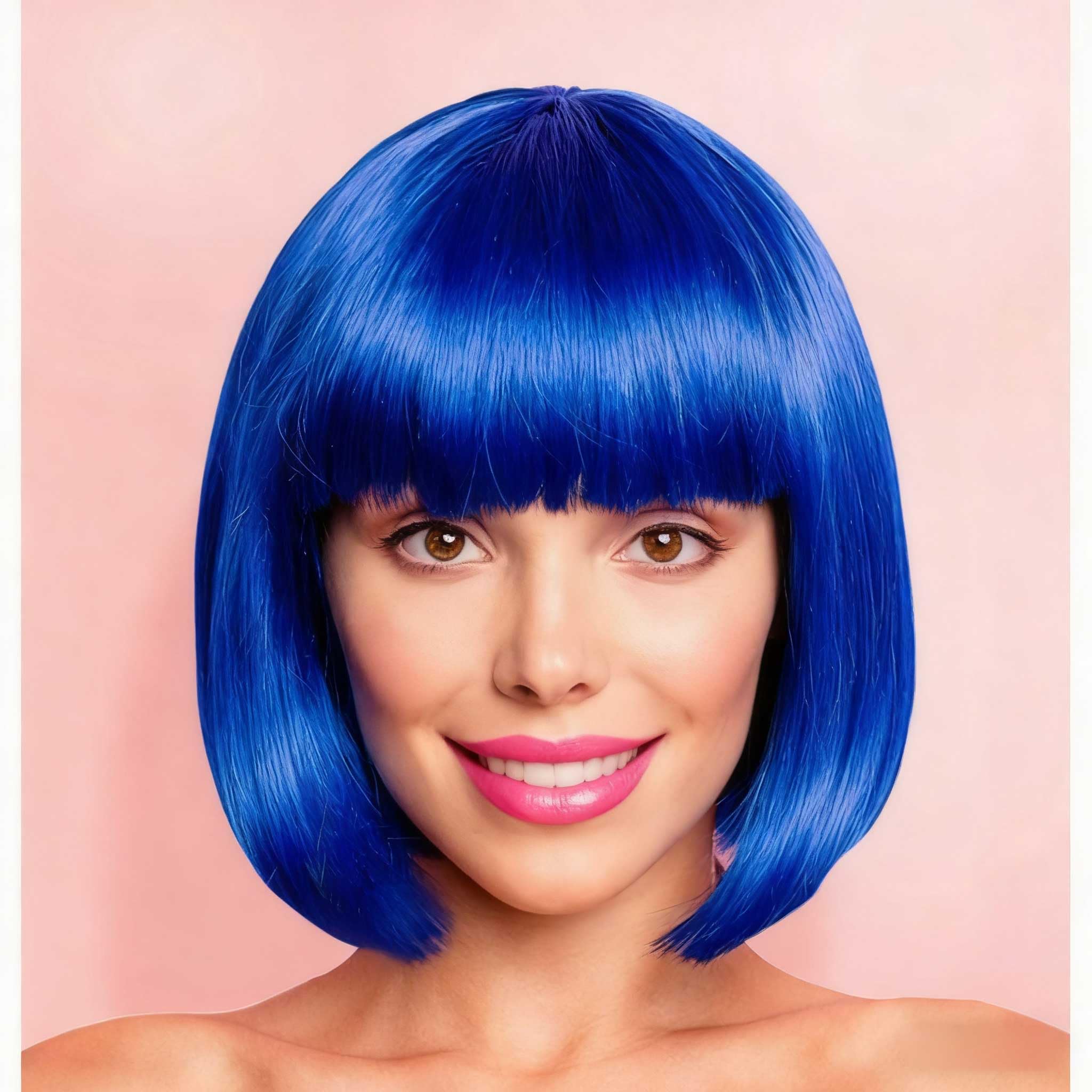 Blue Bob Wig With Bangs 12 Inch Royal Blue Wig Short Synthetic Fiber Bob Wigs for Women Short Bob Wigs and Halloween Cosplay Wig for Daily Life Colorful Wigs With One Cap (Blue)