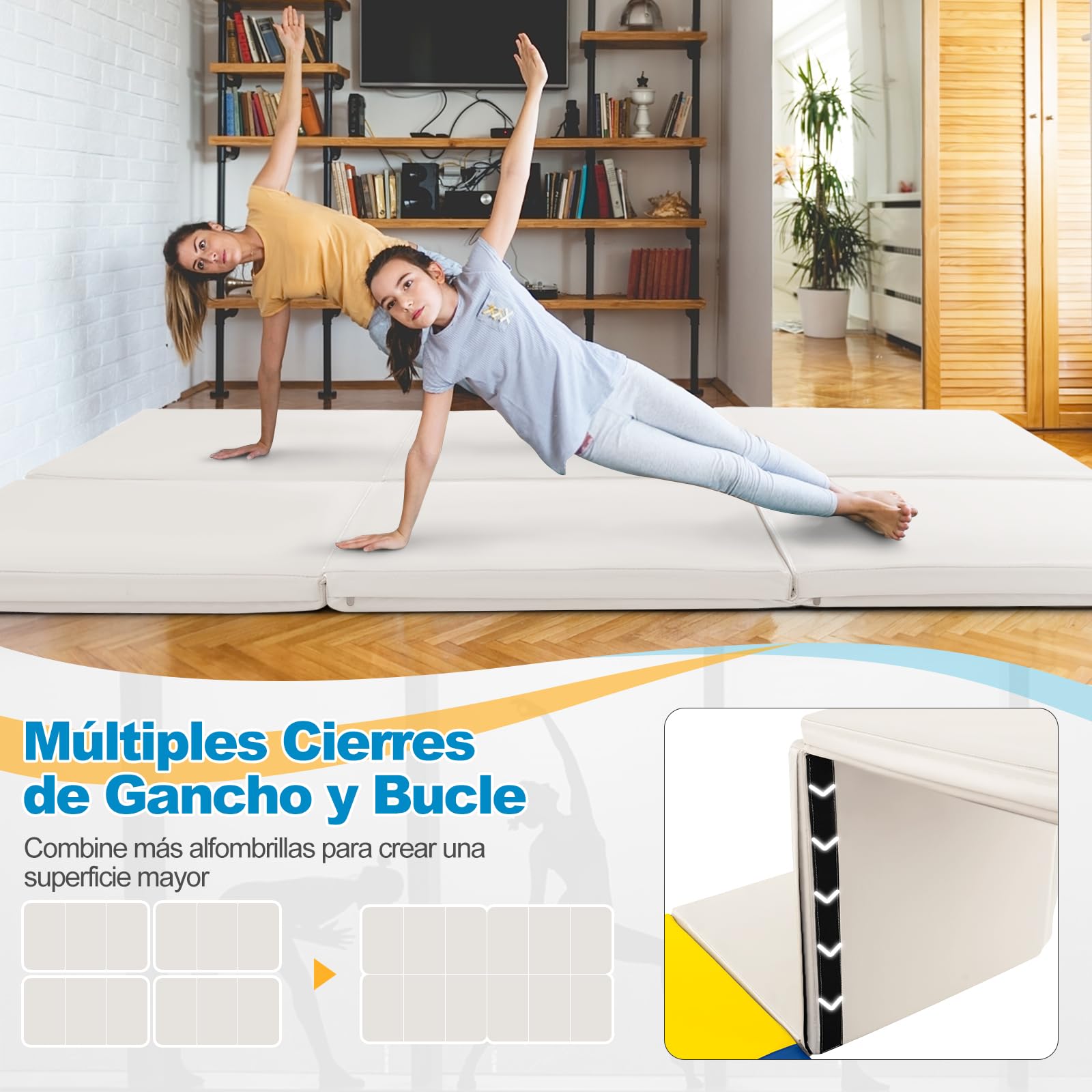 GYMAX 3-fach Trainingsmatte faltbar, tragbare Gymnastikmatte 180 x 60 x 5 cm, Gymnastikmatte mit Klettverschluss & Tragegriffen, Turnmatte für Yoga & Stretching