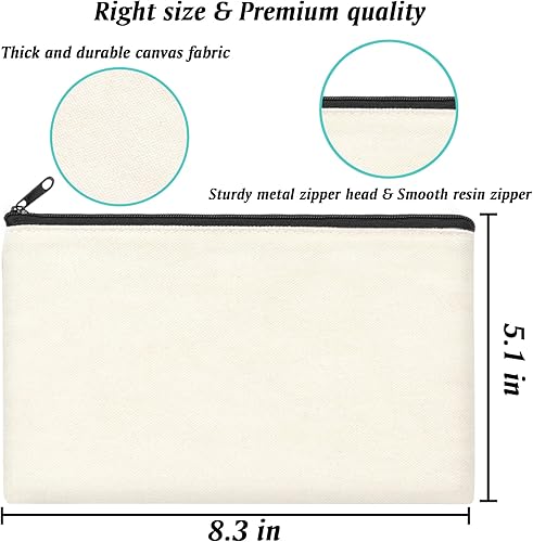 Vista 27 de ZeeDix Bolsa de lona, bolsa de cosméticos multiusos con cremallera, bolsa de lona con cremallera para manualidades, bolsas de maquillaje en blanco