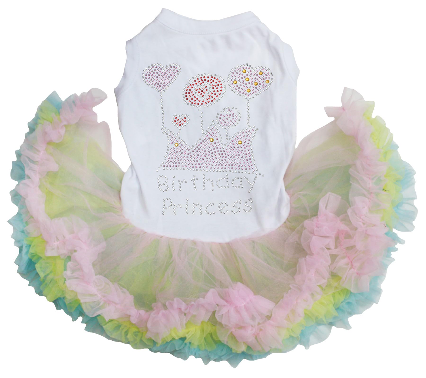Petitebella Rhinestones Crown Birthday Princess Puppy Dog Dress (White/Rainbow, XXX-Large)