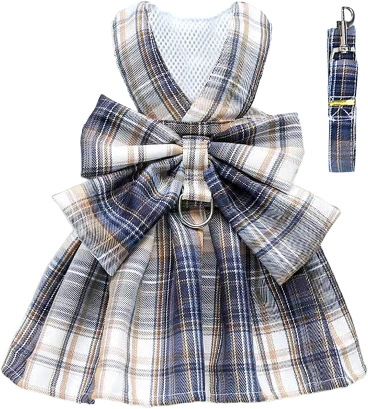 KUTKUT 3Pcs Plaid Dog Cats Dress Bow Tie Harness Leash Set Harness Dress for Small Dogs Cute Dog Pet Girl Puppy Adjustable Doggie Summer Dresses for Small Dogs Cats (Size: XL, Adjustable Bust: 50cm) (B0CBRMCL8Q) Amazon Price History, Amazon Price Tracker