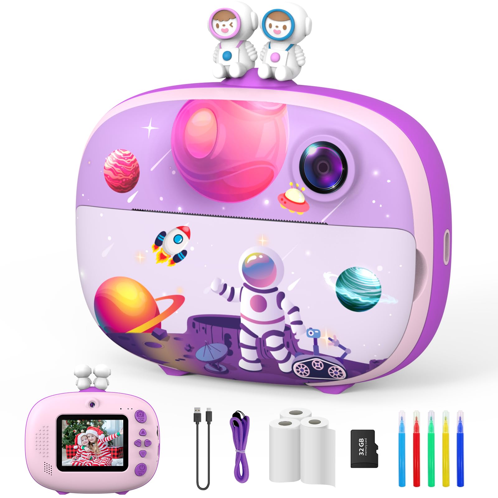 Fotocamera Bambini, ULEWAY Macchina Fotografica Bambini Selfie,1080P Schermo Da 2,4 Pollici Macchina Fotografica Istantanea Bambini Con 32G SD Card,Fotocamera Digitale Regalo Bambino 3-12 Anni (viola)