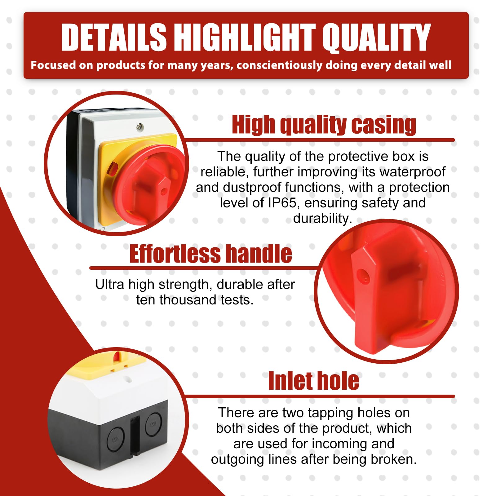 3-Poliger Hauptschalter 16A IP65 - Robuster Trennschalter Für Außenbereich Mit Polycarbonat-Gehäuse