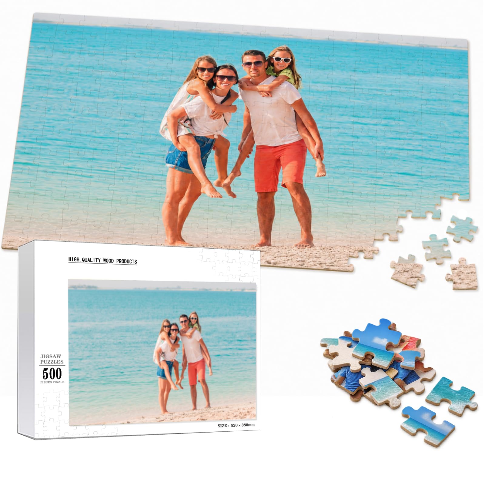 ZIMIORA Personalised Wooden Photo Jigsaw Puzzle, Custom 70–1500 Pieces