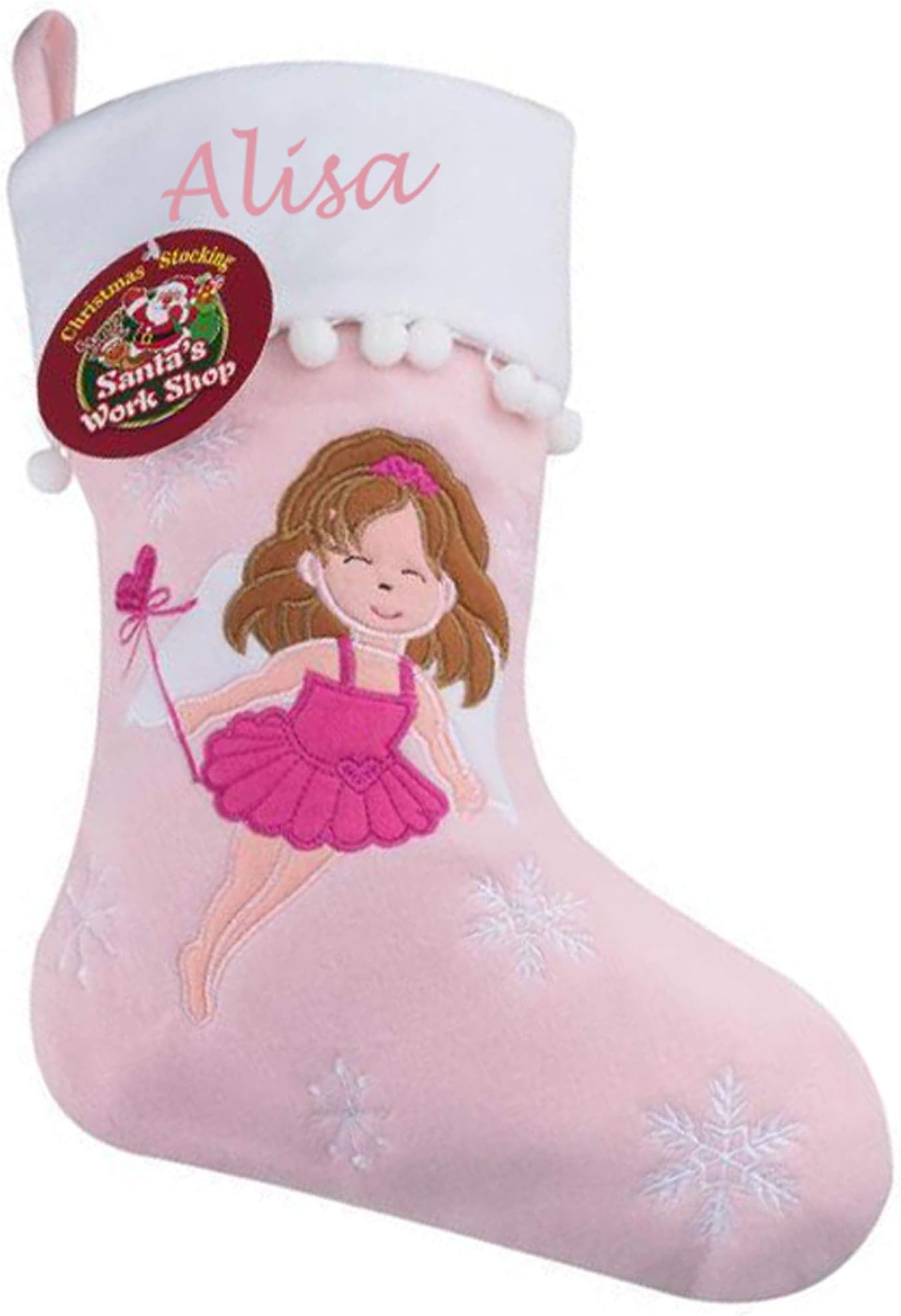 EnergieMAX vpk Pink Angel Fairy Princess Personalized Christmas Stockings | Custom Name Xmas Stocking | Deluxe Plush Christmas Stocking 40 x 25cm stg036