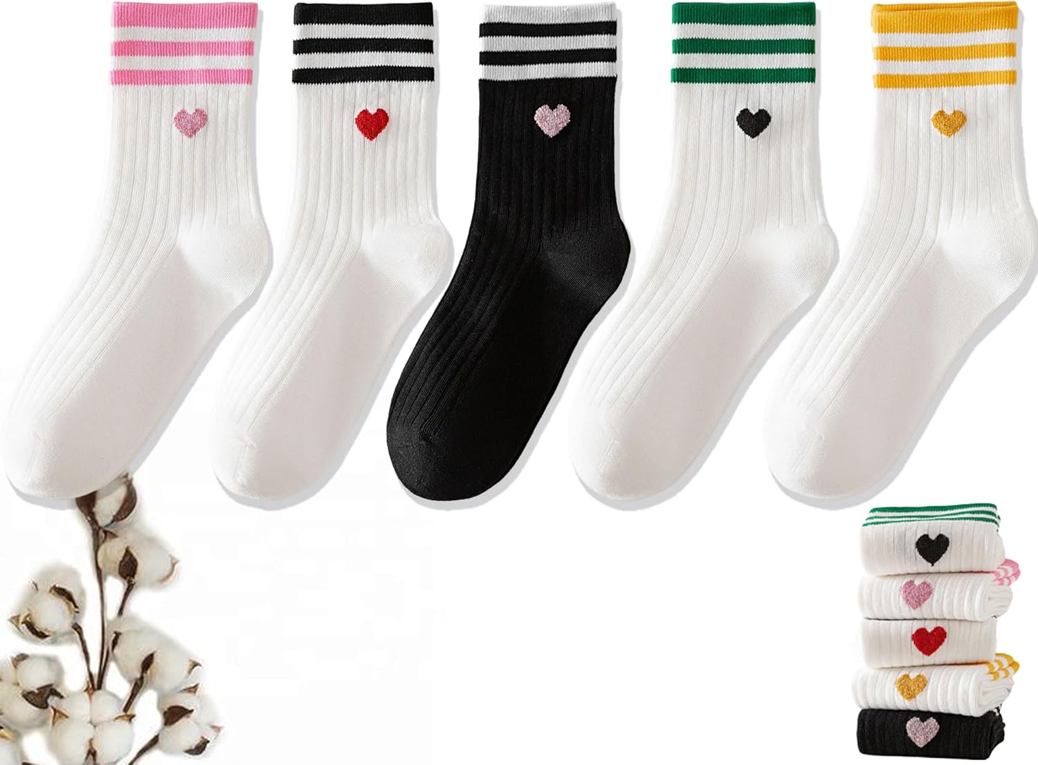 CHUNFO Cute Heart White Red Ankle Women Socks Frilly Fun Bear Pattern Long Crew Novelty Aesthetic Girls Sock 4 & More Pairs