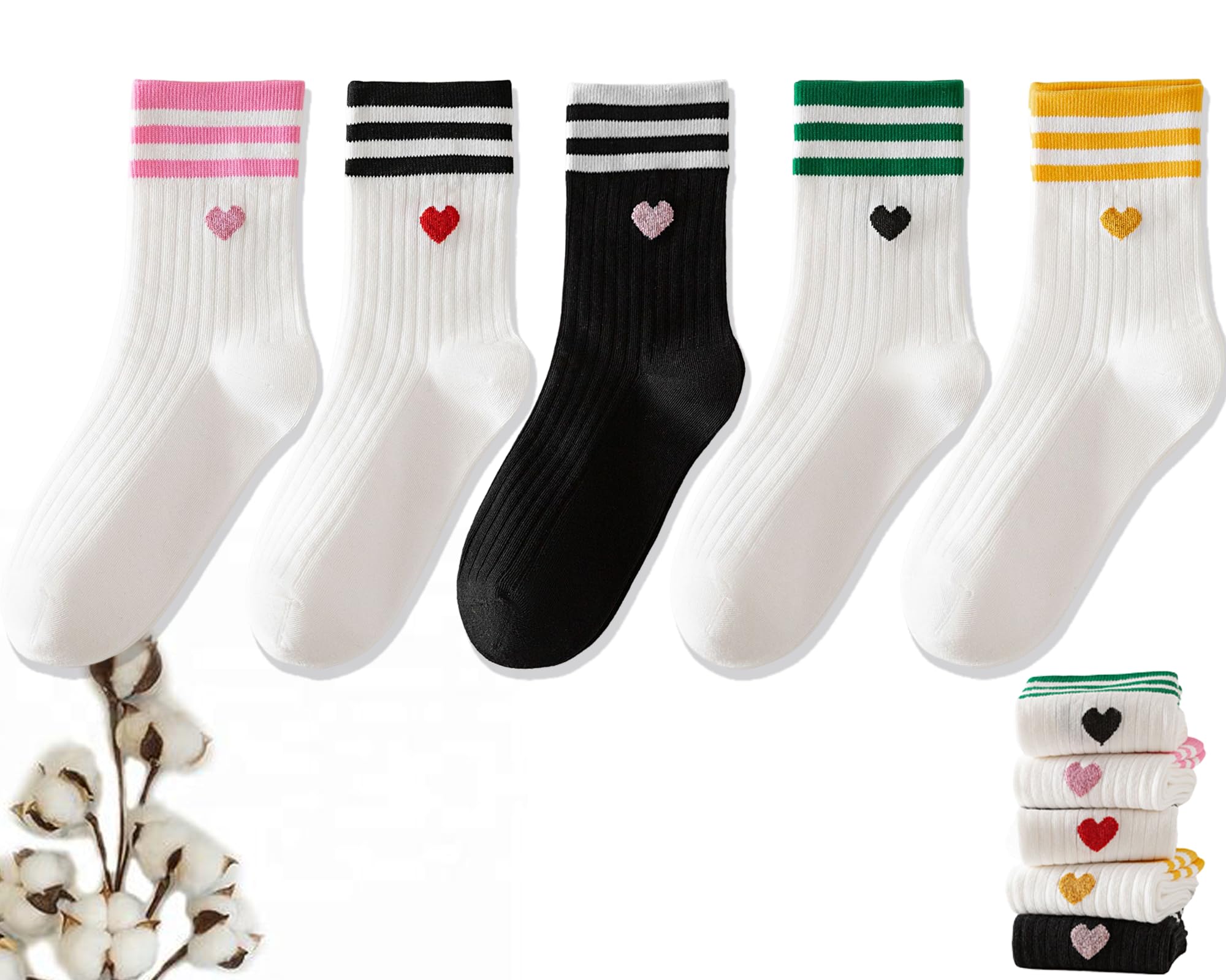 CHUNFOCute Heart White Red Ankle Women Socks Frilly Fun Bear Pattern Long Crew Novelty Aesthetic Girls Sock 4 & More Pairs