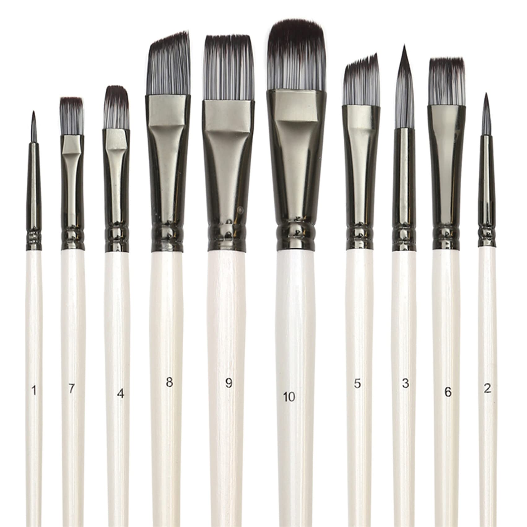 Set di 10 pennelli acrilici per acquerello, acrilico, tessuto, tela, olio, guazzo, pelle, pennello artistico ricco di dettagli per bambini e adulti