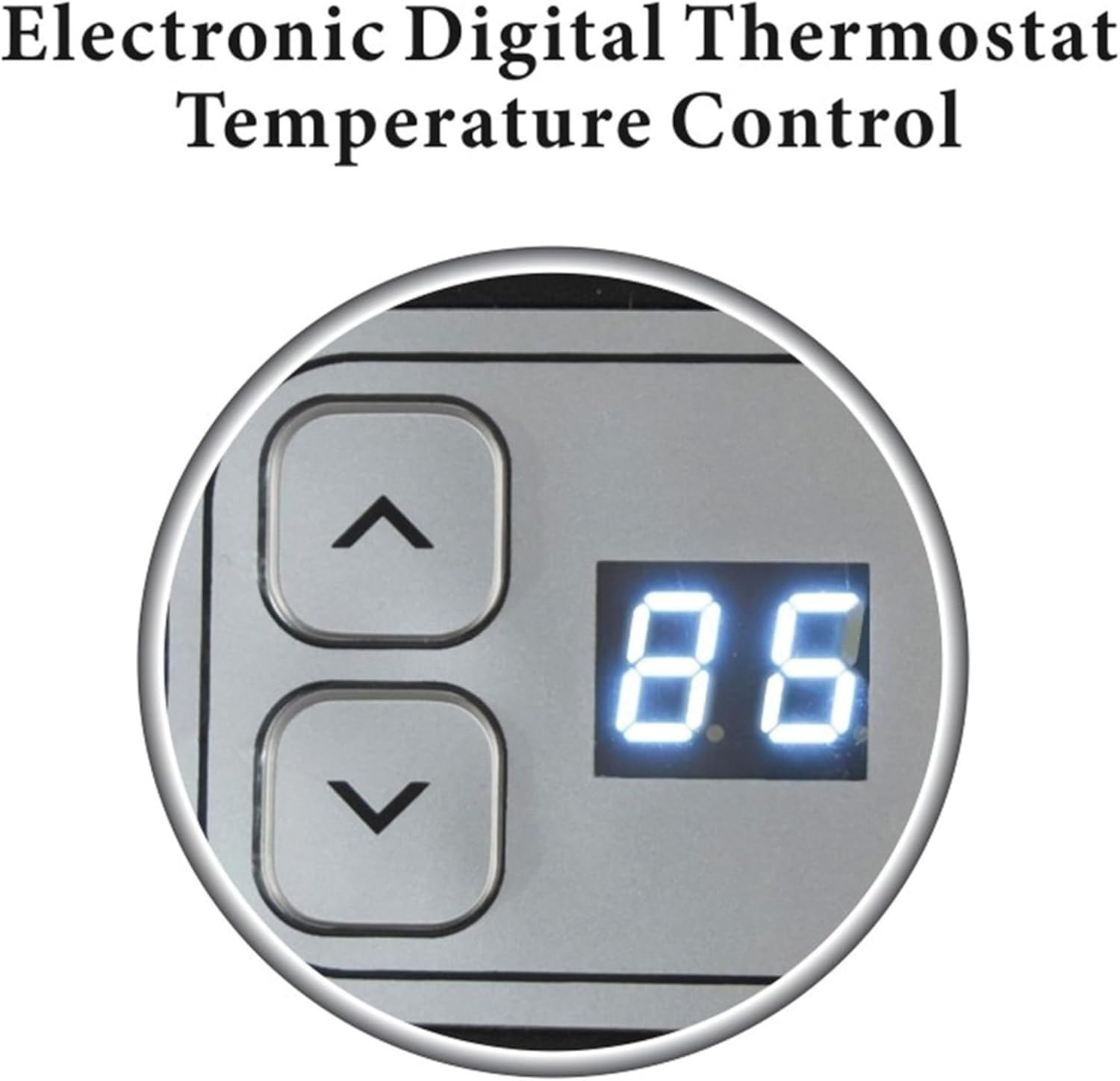 Close-up of the electronic digital thermostat temperature control with up and down arrows