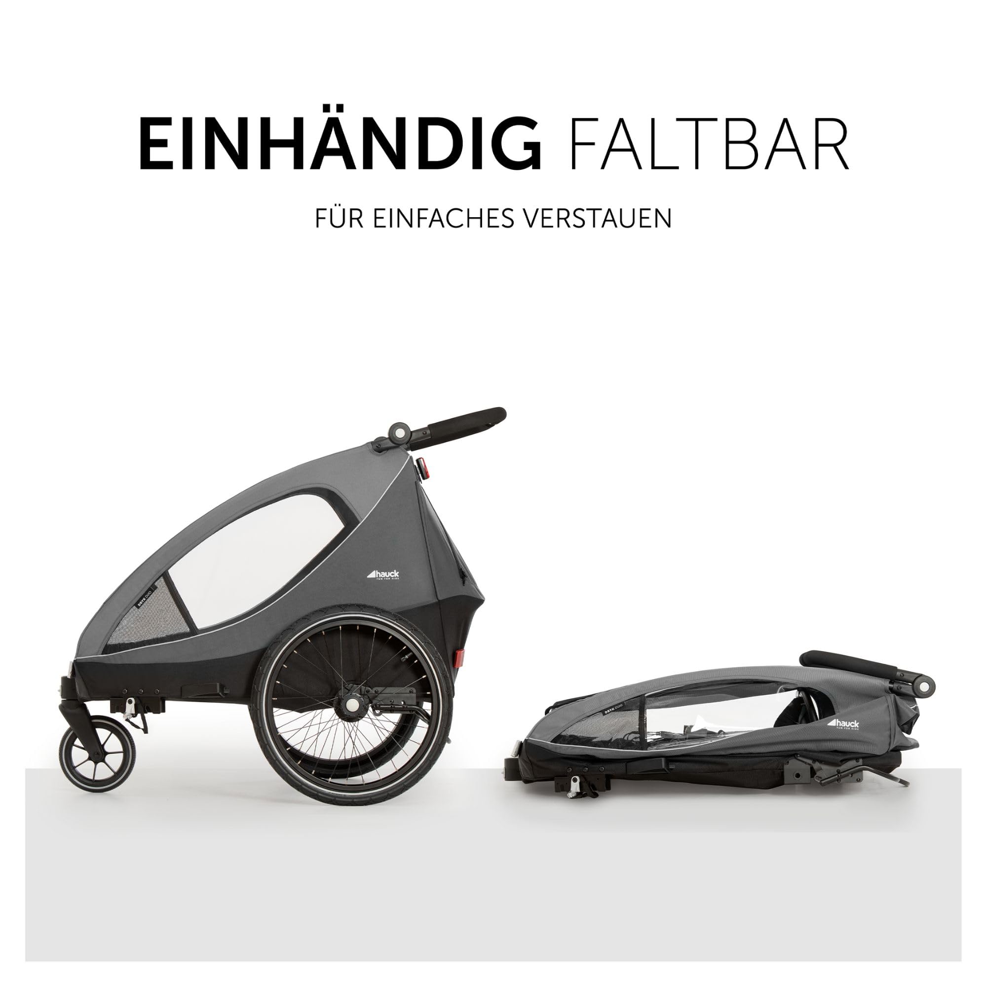 hauck 2in1 Fahrradanhänger Dryk Duo Set inkl. Baby Lounger | Zwillingsanhänger und Kinderwagen für 2 Kinder | faltbar & gefedert, XL Luftreifen