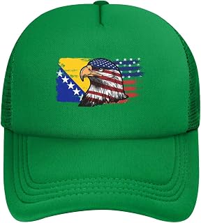 Eagle America Flag Bosnian Flag Mesh Caps Dad Trucker Hat Adjustable Baseball Cap