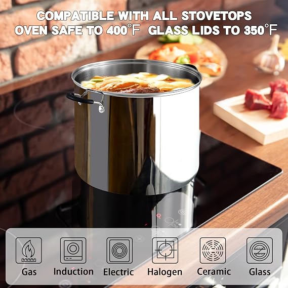Cook N Home Professional 12 Quart Stainless Steel Stock Pot with Lid, Large Pot with Stay-Cool Handles, Stockpot for Pasta, Spaghetti, Compatible with Most Stovetops, Dishwasher Safe