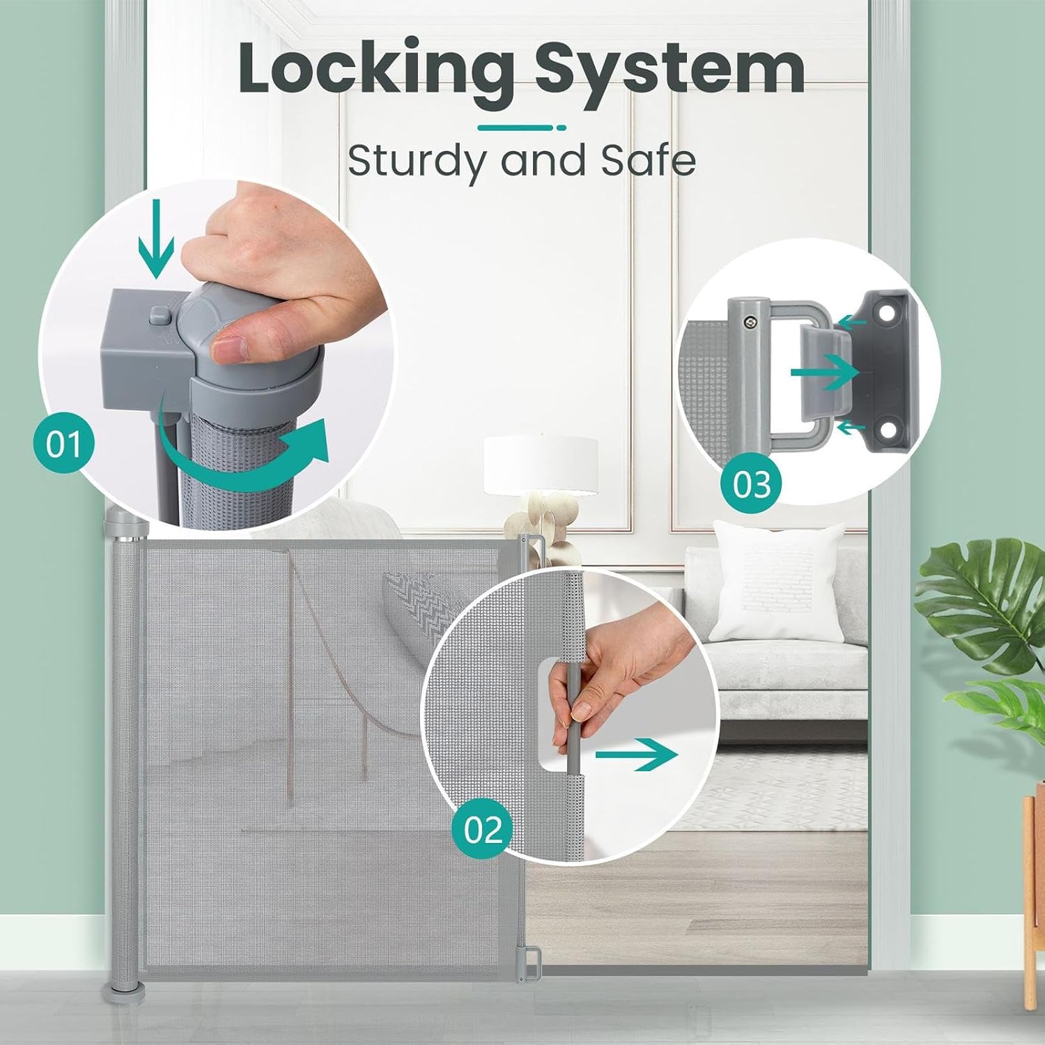 Kids Gate for Stairs | Retractable Dog Safety Gate Stairs - Child Safety Door Pet Fence | for Indoor Outdoor House Hallway Staircase Balcony Terrace Deck Garage