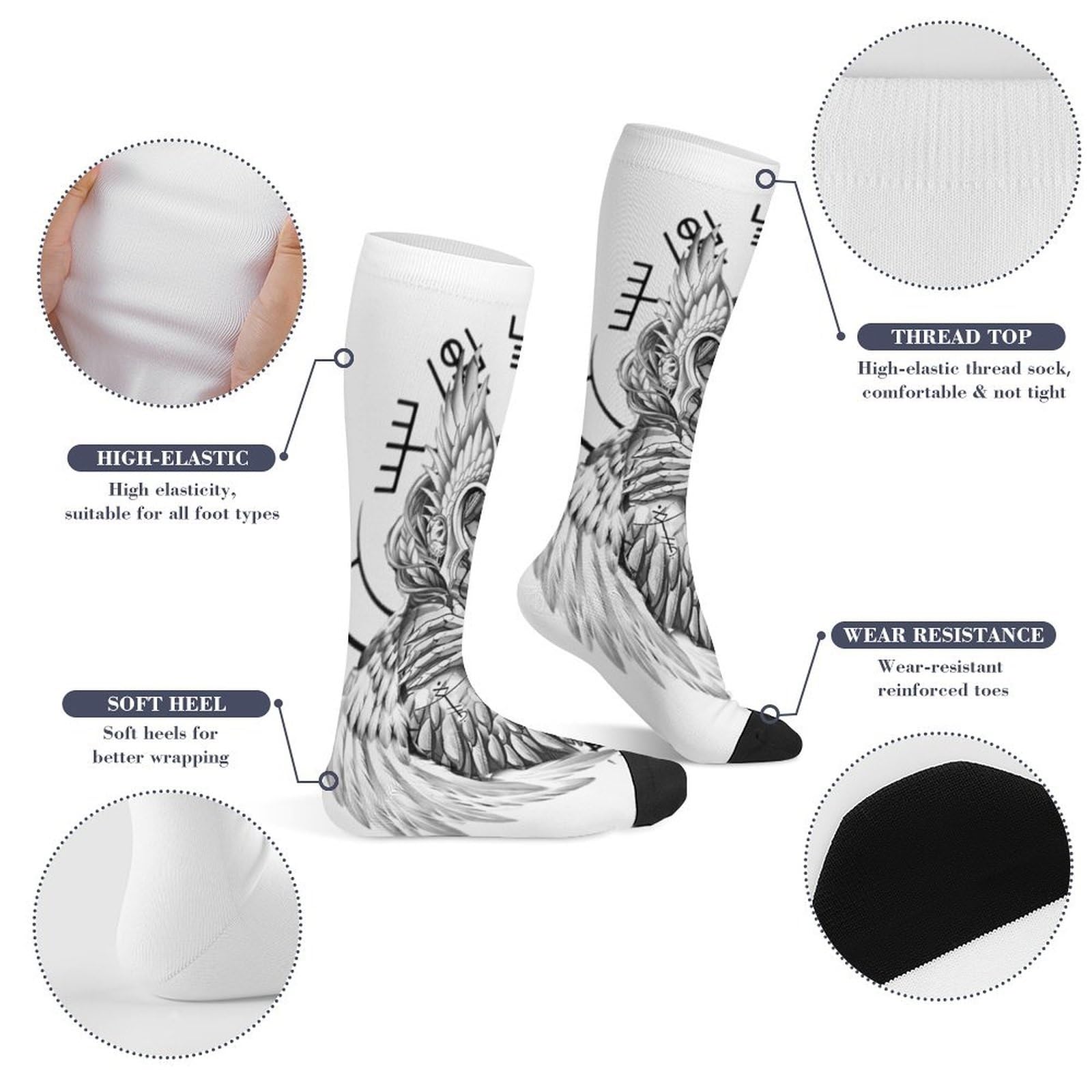 Calzini Tubolari Unisex, Stampa Nave Vichinga Valhalla e Vegvisi, Casual, Comodi e Traspiranti