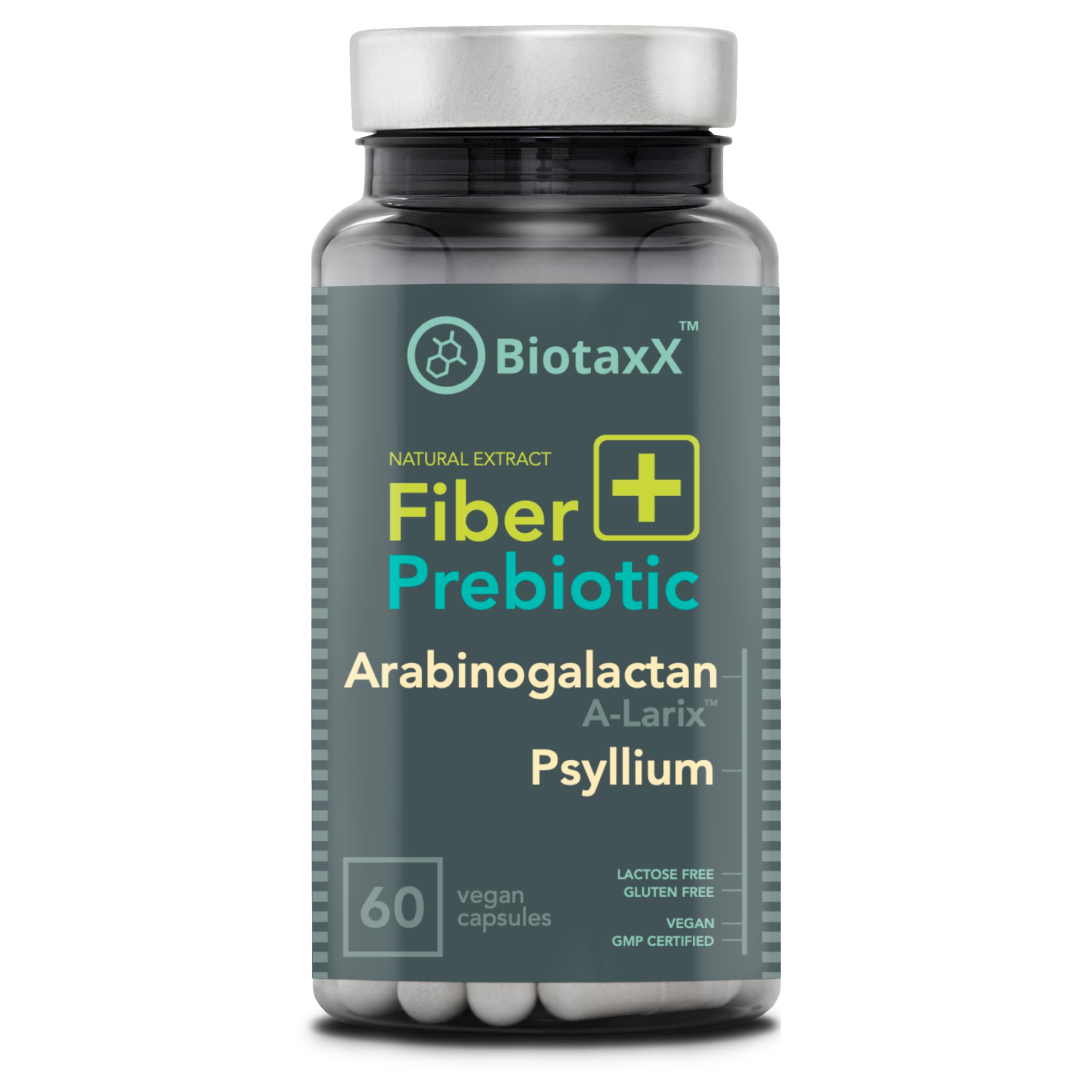 Arabinogalactan + Psyllium Husk (Plantago ovata) – 660 mg, 60 Vegan Capsules – Fiber Complex