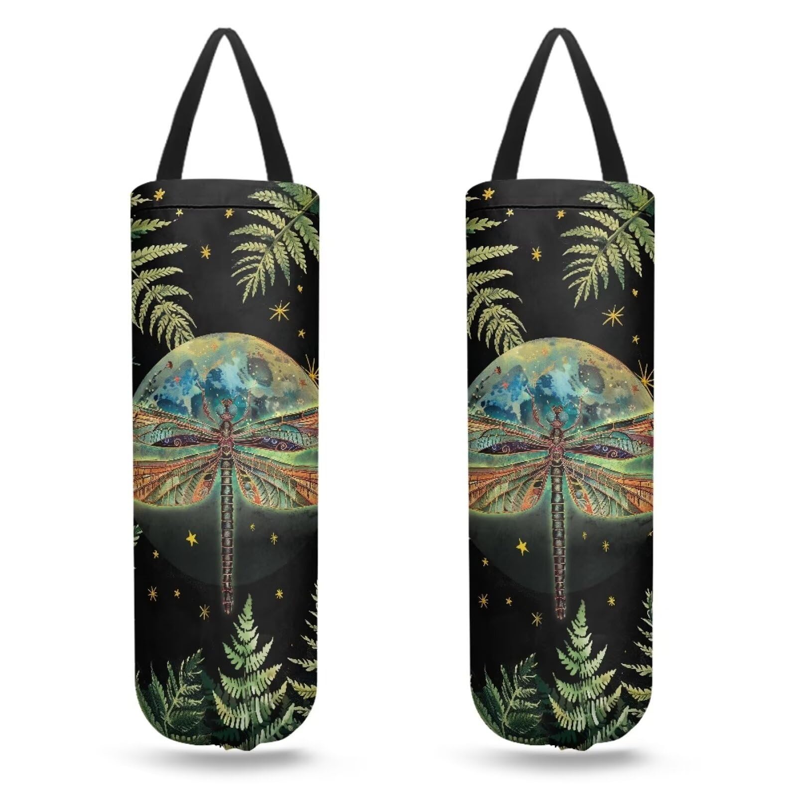 Fuojuvelie Dragonfly Moon Plastic Bag Holder Wall Mount Grocery Bag Organizer Large Trash Bag Storage Dispenser for Kitchen Cabinet or Pantry Storage