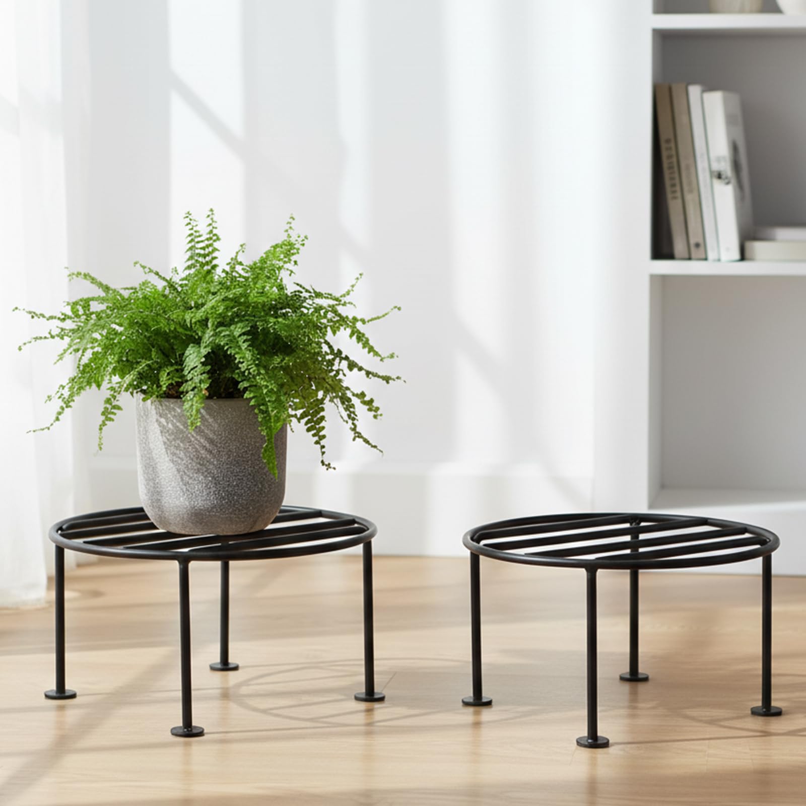 ORILEY Round Plant Stand Galvanised Metal Flower Pot Holder Gamla Support Corner Rack Outdoor Display Shelf for Home Garden Balcony Decoration - (Pack of 2, Black)