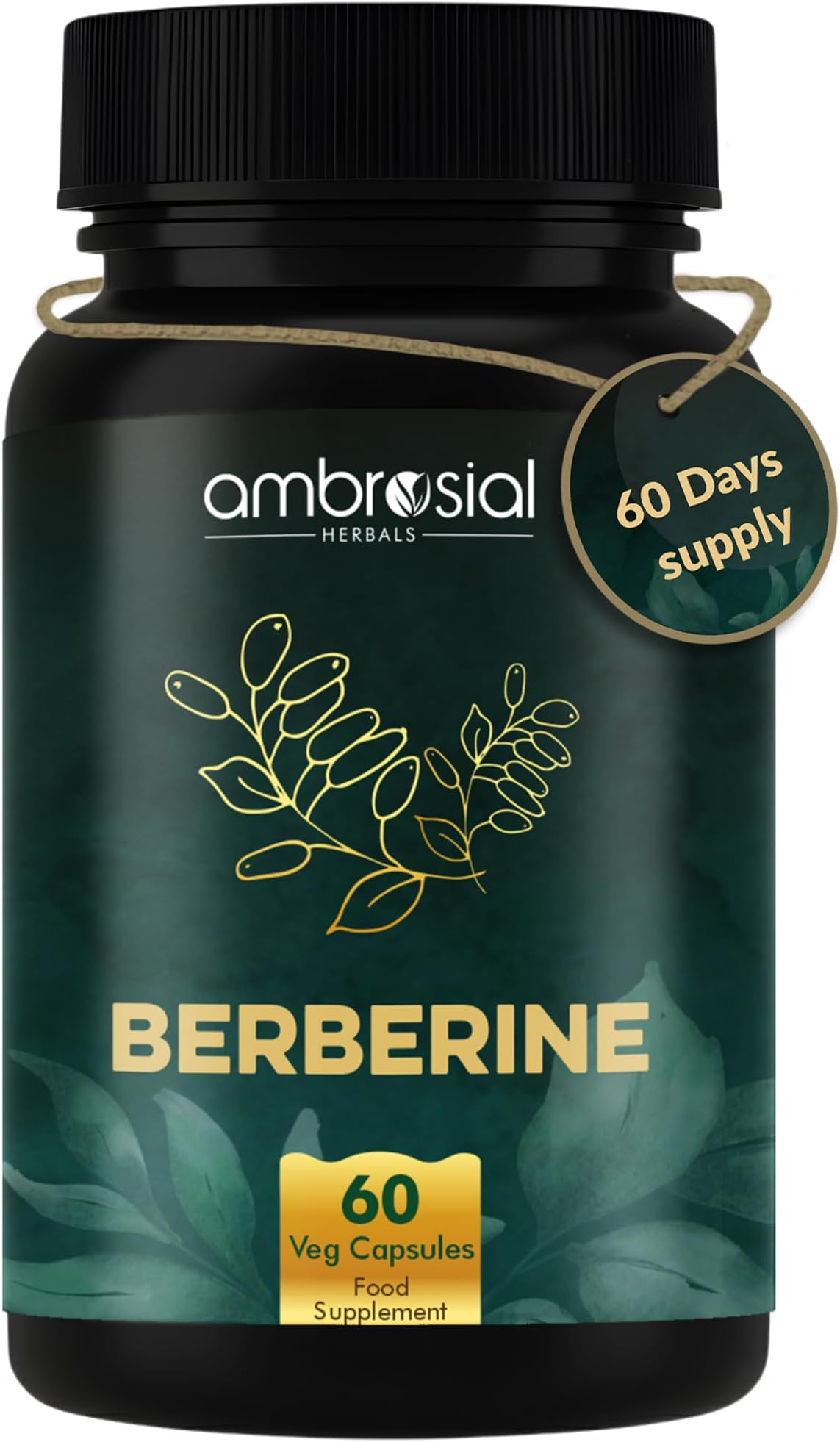 Berberine HCL 500mg EACH capsule |High Strength Berberine Supplements to Manage Diabetes and Blood Sugar Levels | Premium Herbal Diabetes Care Tablets (Pack of 1-60 Capsules)