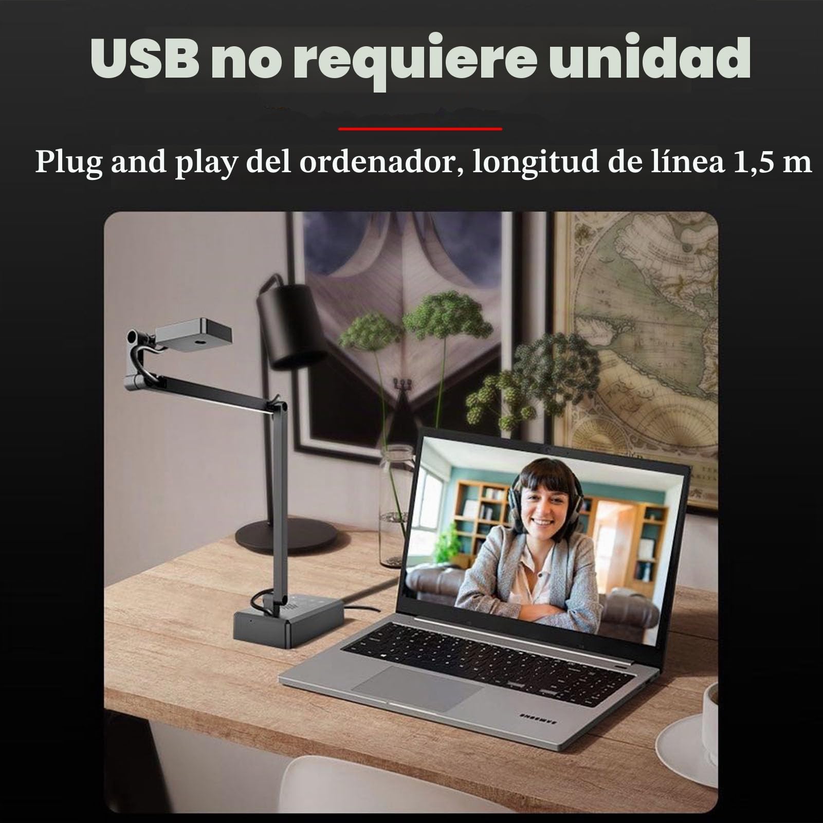 Docooler Cámara de documentos USB de 16 MP con micrófono, enfoque automático, cámara web 4K con brazo flexible para aprendizaje en línea, enseñanza remota, conferencias web, demostración en vivo