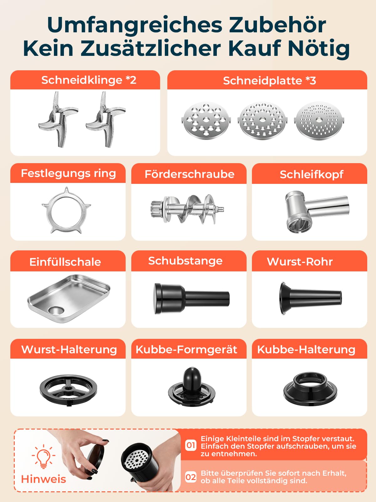 FOHERE Fleischwolf Elektrisch, 2000W Gleichstrommotor Fleischwolf mit 2 Schneidklinge, 3 Schneidplatte (7MM/5MM/3MM), Wurst-Rohr, Kubbe-Formgerät, Hocheffizienter Fleischwolf für den Hausgebrauch