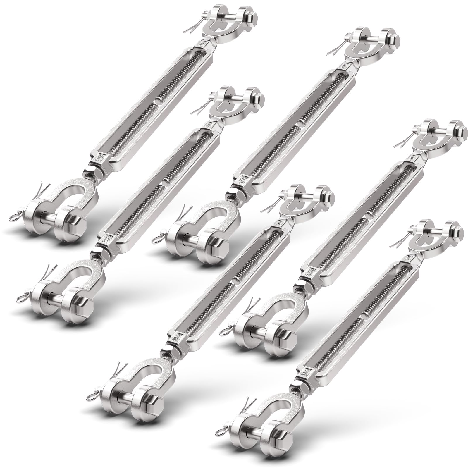 6 Pack 304 Stainless Steel Turnbuckle 3/16 M5 Jaw and Jaw Turnbuckle Tensioner Heavy Duty Turnbuckles for Cables Wire Rope Tension, Cable Railing,