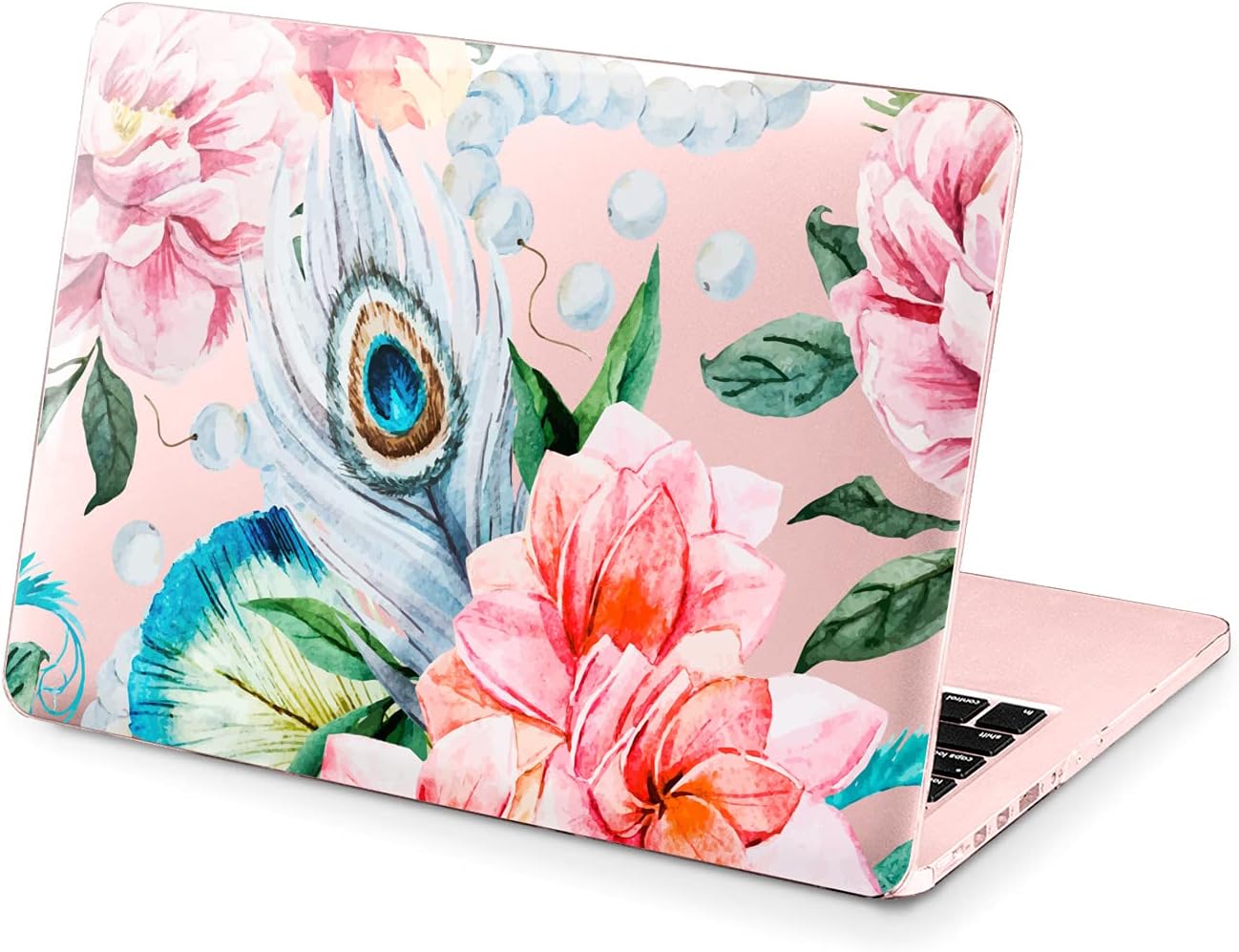Hard Case Compatible for MacBook Pro 16 14 M3 M2 2023 M1 Pro 13 2022 Air 13 2021 Retina 2020 Mac 11 12 Cover Feather Flowers Design Peacock Protective Roses Vintage Print Laptop Pink Luxury