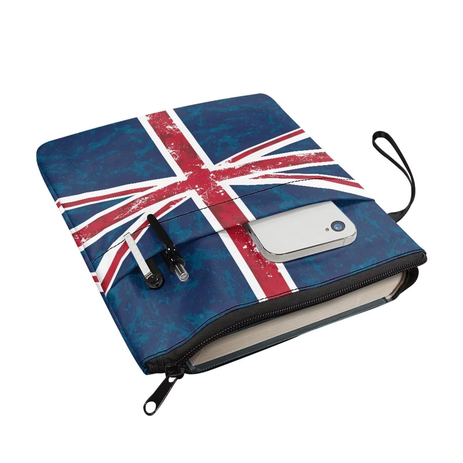 Wanyint Book Sleeve Washable Book Protector Cover with Zipper and Front Pocket Book Cover for Teacher Reader, 11.4 x 8.7, Union Jack Vintage - Image 2