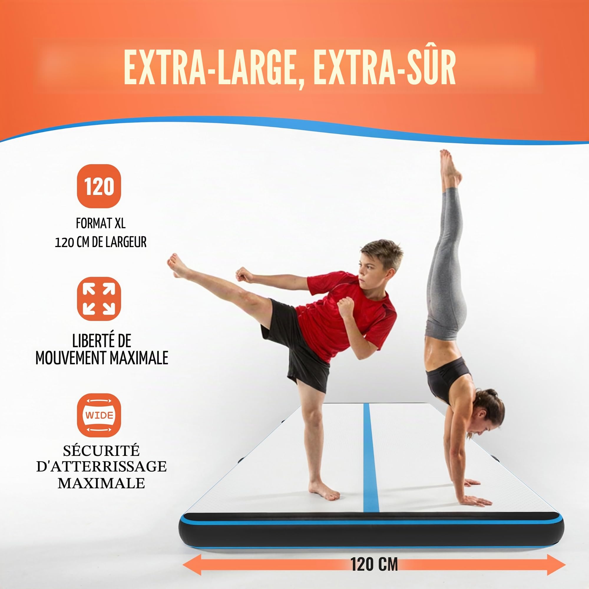 AthleticPro Airtrack Tapis de gymnastique gonflable pour gymnastique au sol et acrobatie avec pompe électrique, kit de réparation et sac de hauteur, pour