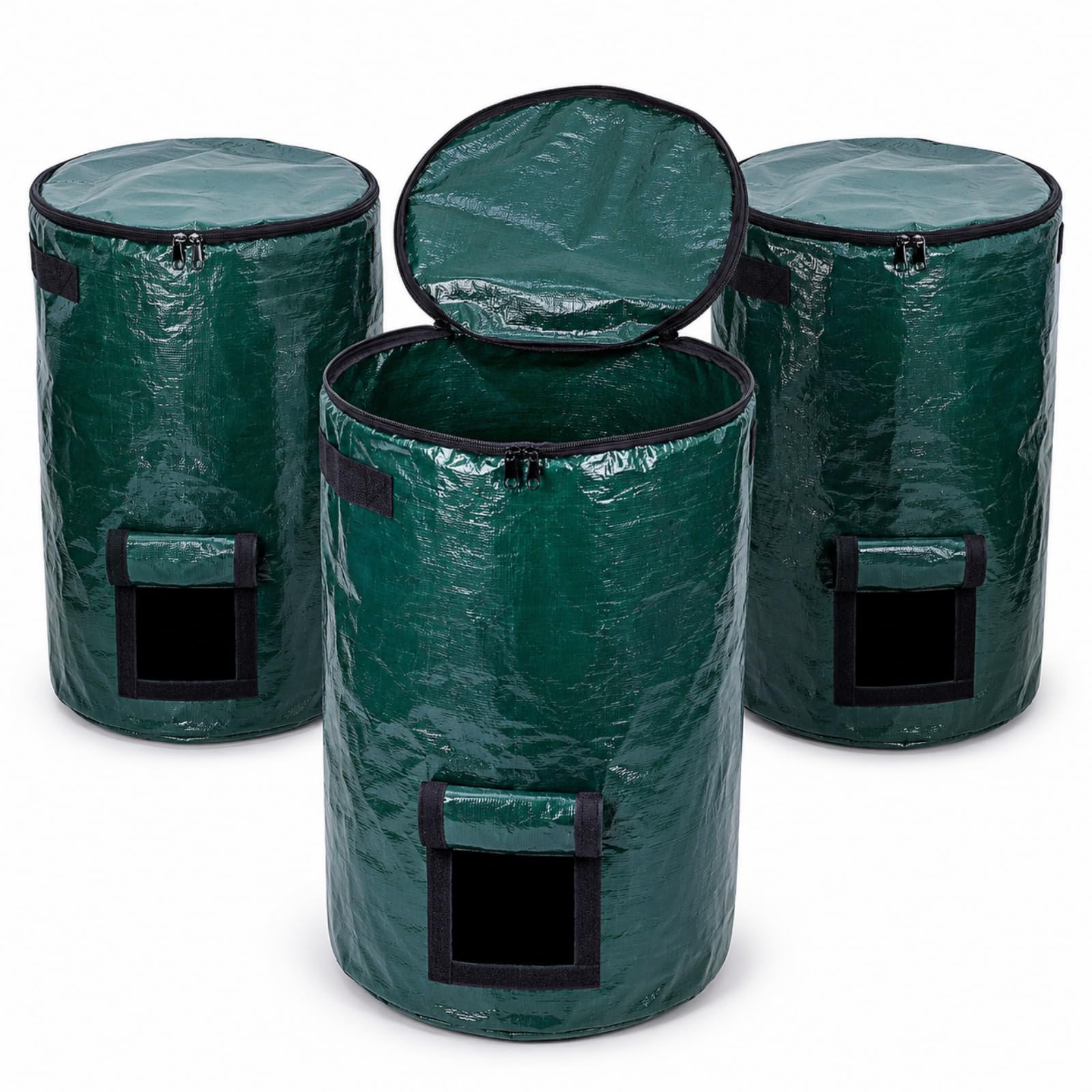 3 x 127 L Bolsas para Residuos de Jardín con Asas y Tapa | Stabile Gartensäcke und Laubsäcke, selbststehend und wiederverwendbar, mit verstärkten Griffen und Bodenöffnung