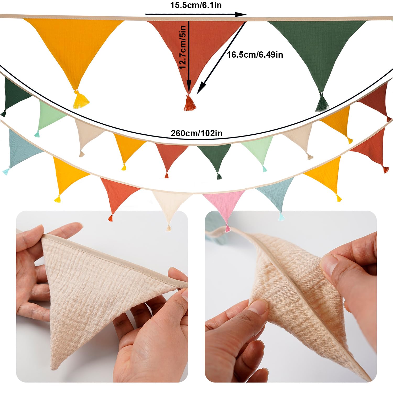 Dncvb 2Pcs Cotton Bunting 2.6m Fabric Bunting Double Sided,Triangle Garland Fabric Banner 100% Organic Cotton Pennant for Vintage Themed Wedding Afternoon Tea Garden Party - Image 2