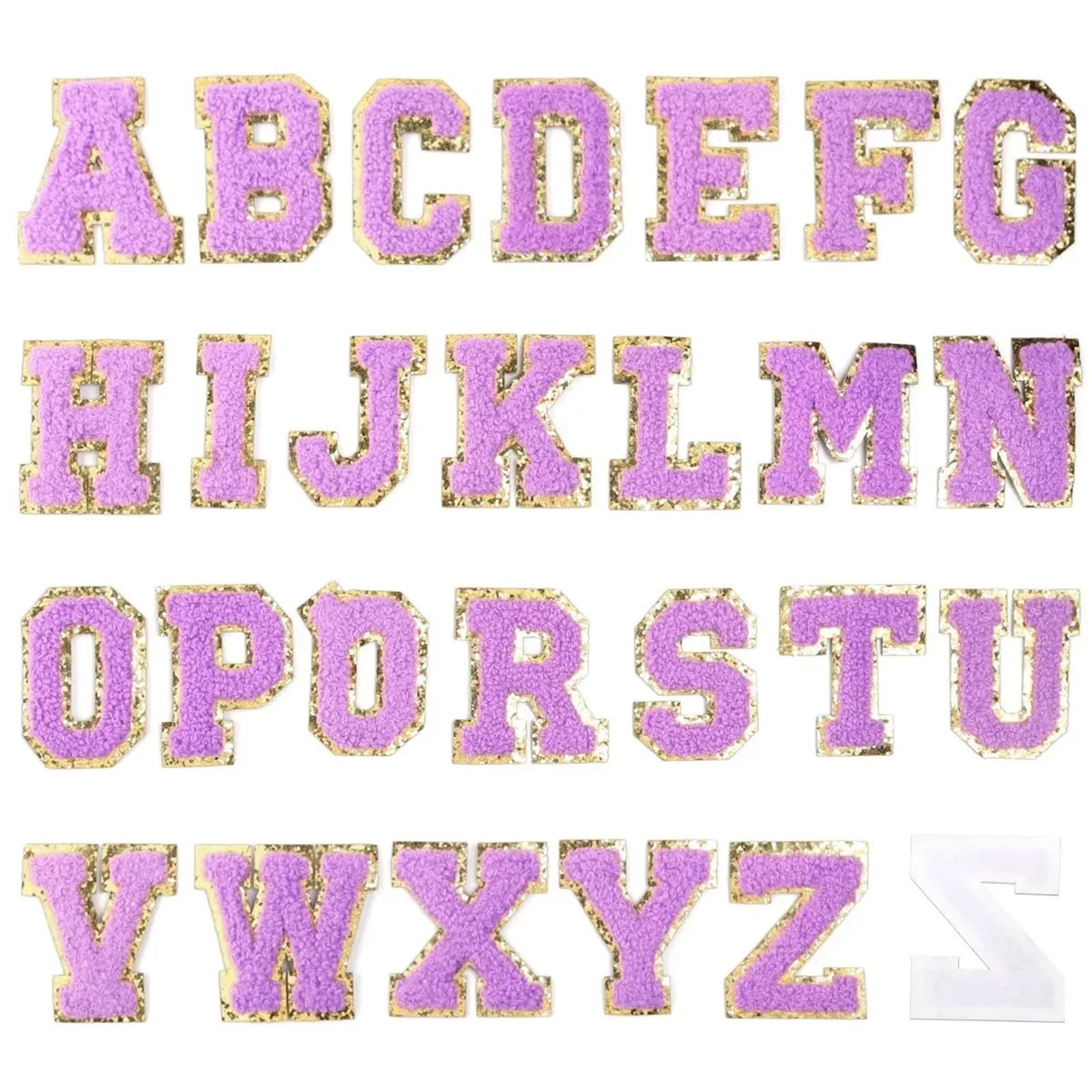 Aufnäher zum Aufbügeln für Kleidung, 2 Sets, 52 Stück, Buchstaben zum Aufbügeln, Stickerei, Stoff, bunt, Alphabet, zum Aufbügeln, für selbstgemachte Taschen, Violett (zum Aufkleben)