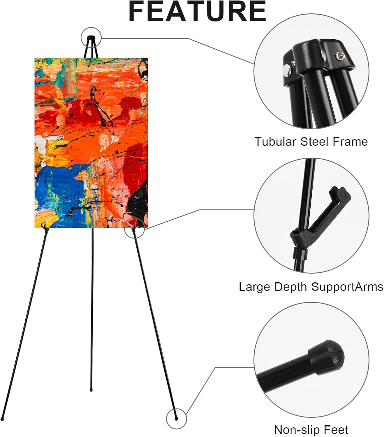 4 Pack Easel Stand for Display,Lightweight Black Metal Painting Easel,Portable Adjustable Poster Stands,Floor Tripod Collapsible Display Easel