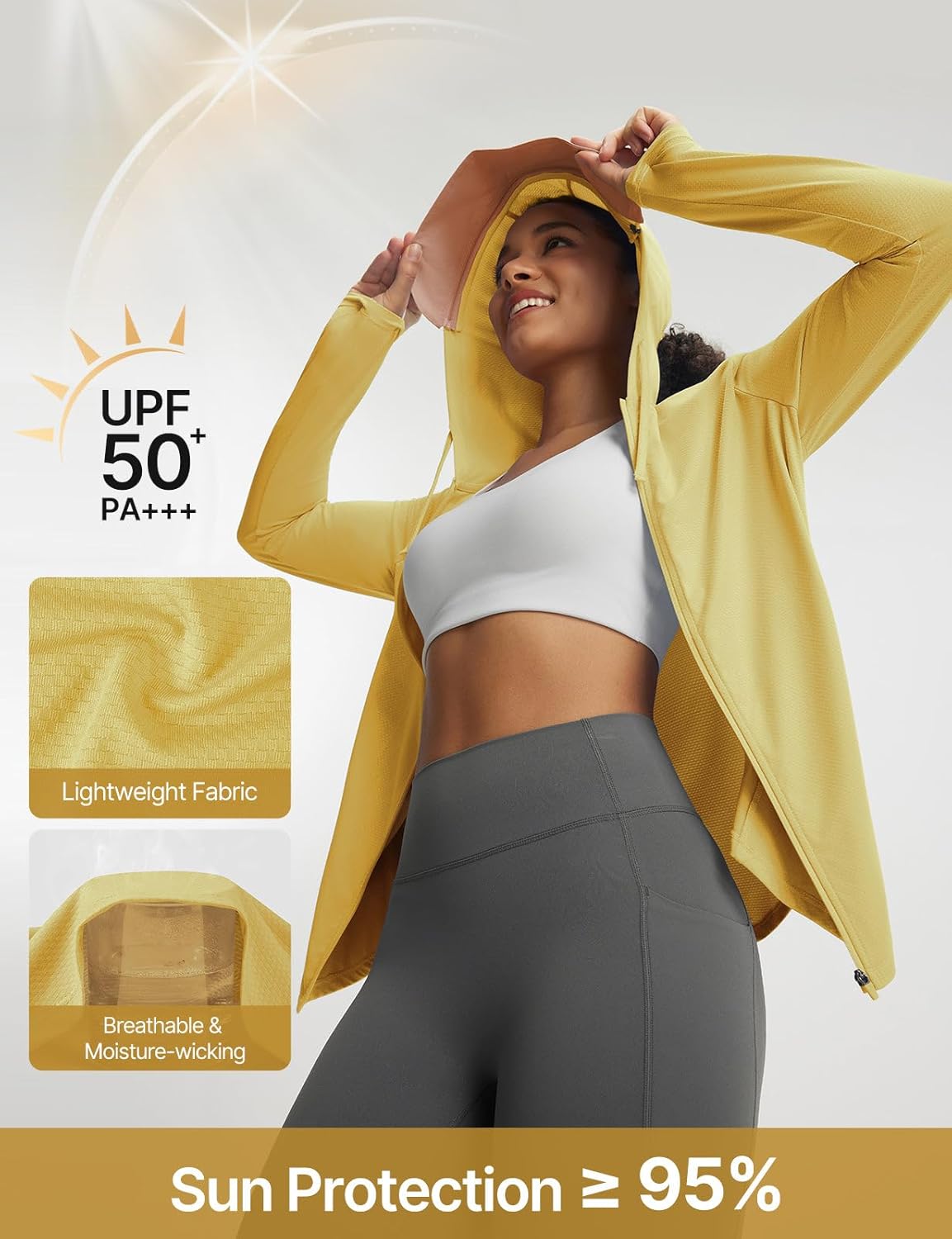 baleaf Women's Sun Jacket with Removable Brim UPF 50+ Lightweight UV SPF Shirts Long Sleeve Full Zip Up Hoodie Outdoor Hiking - Image 4