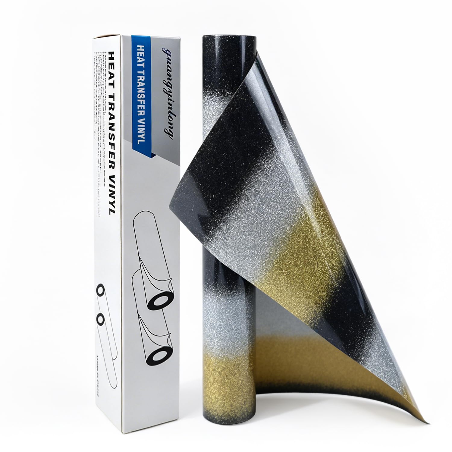 guangyintong Glitter Heat Transfer Vinyl Rolls, Silver-Black-Gold 12" x 8ft