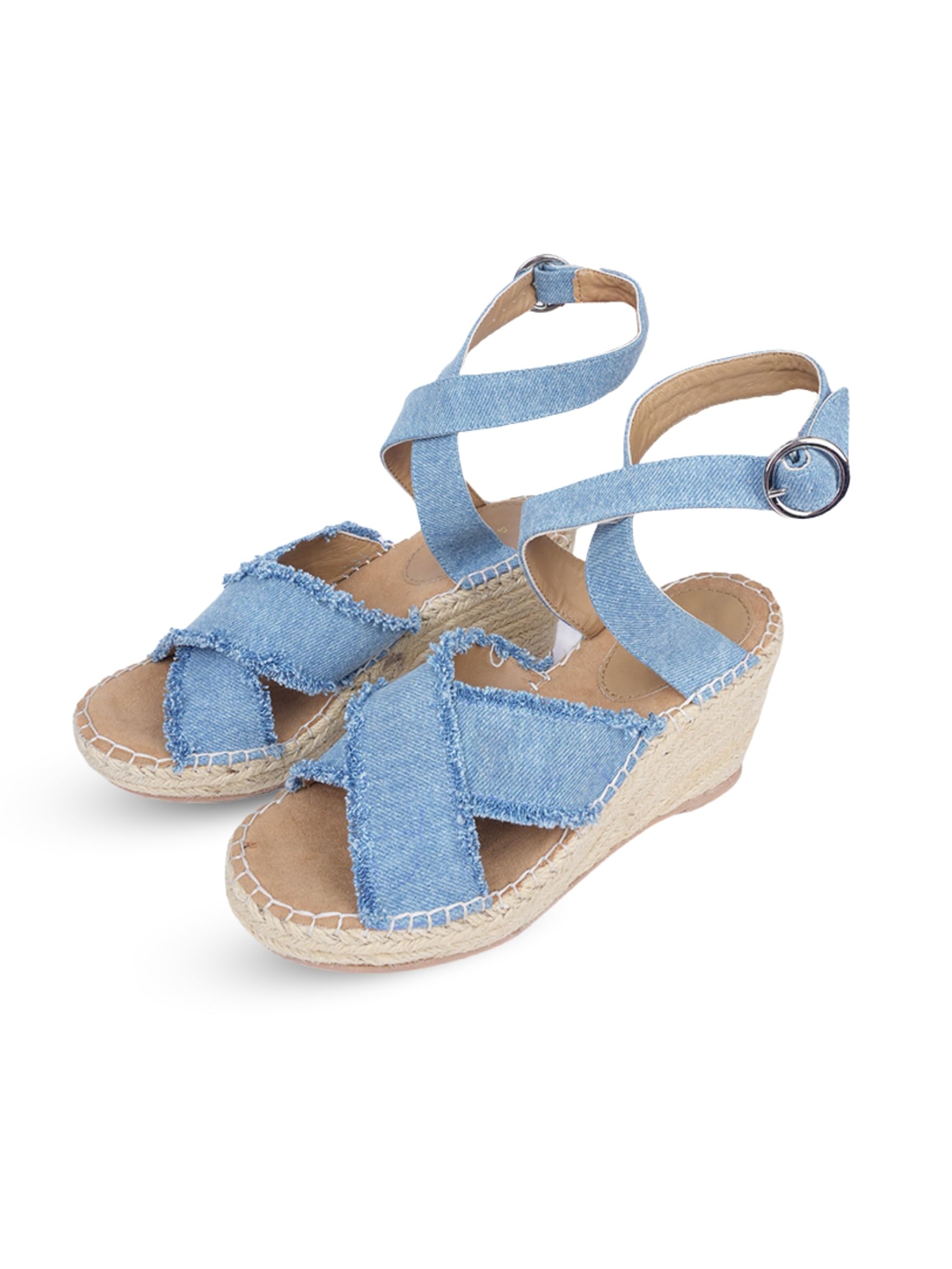Women Blue Denim Slip-On Sandals with Buckle | Stylish Flat Sandals for Women | Casual Comfortable Summer Footwear-image-5