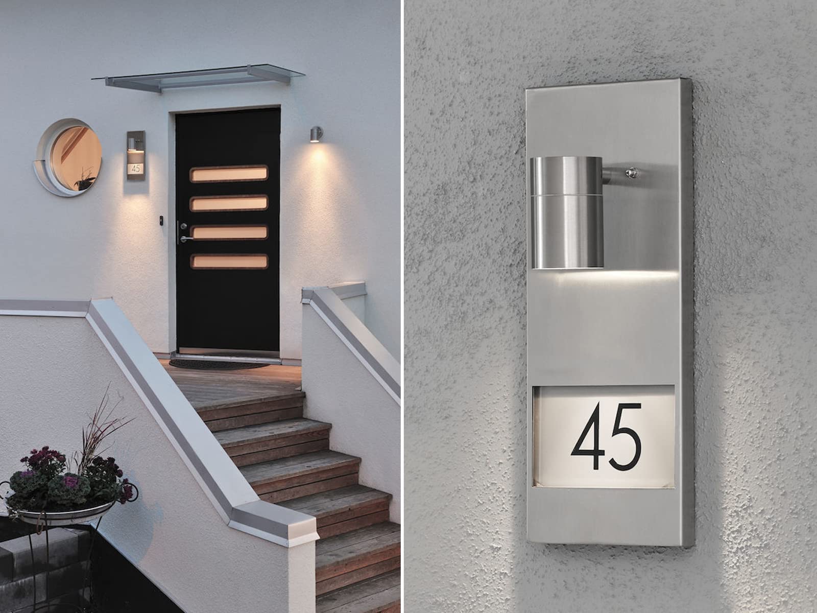 Außenbeleuchtung Große LED Außenwandleuchte/Hausnummernleuchte mit Downlight-Spot, Edelstahl