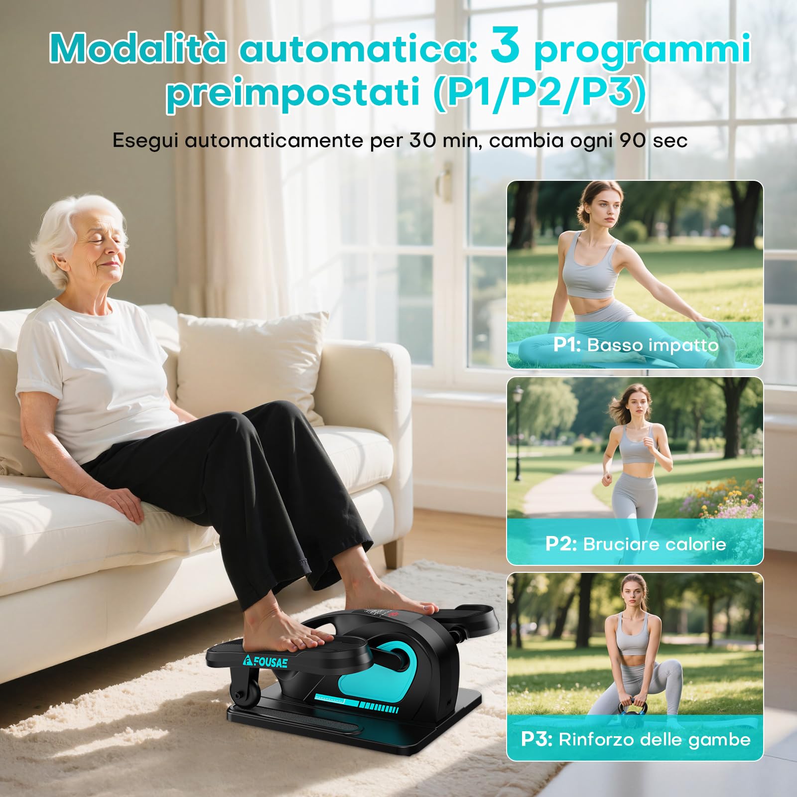 FOUSAE Ellittica Elettrico, 2 in 1 Pedaliera Elettrica con 15 velocità Regolabili e 3 modalità Automatiche, Cross Trainer da Seduti con Telecomando, Pedaliera per Anziani Silenzioso e Portatile