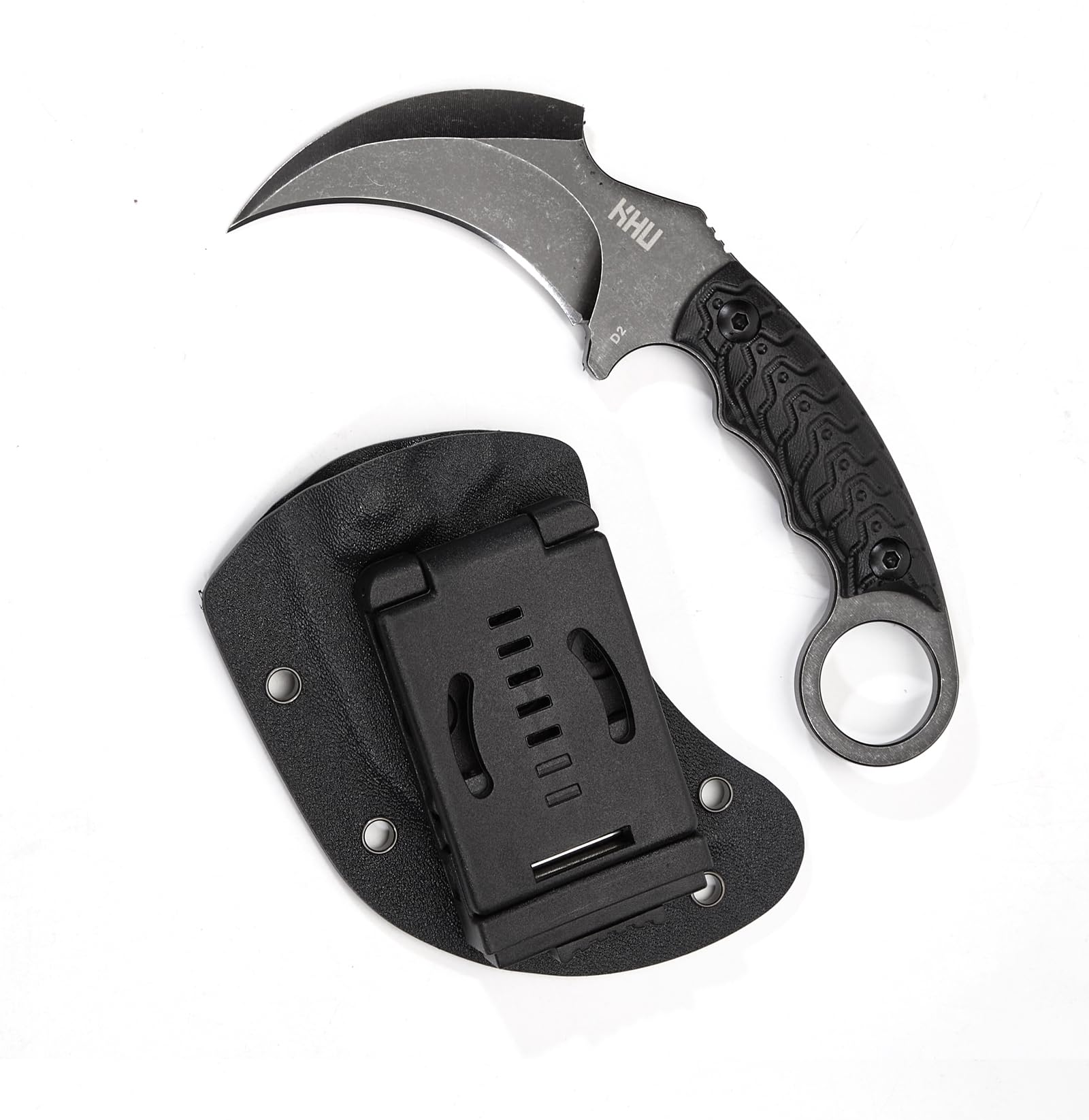 KHU Fixed Blade Knife Tactical, Hunting Knife Survival Knife EDC Knife Camping Knife D2 Steel G10 Handle, Outdoor Fishing Hunting Accessories Camping Gear with Kydex Sheath (Black-18A)