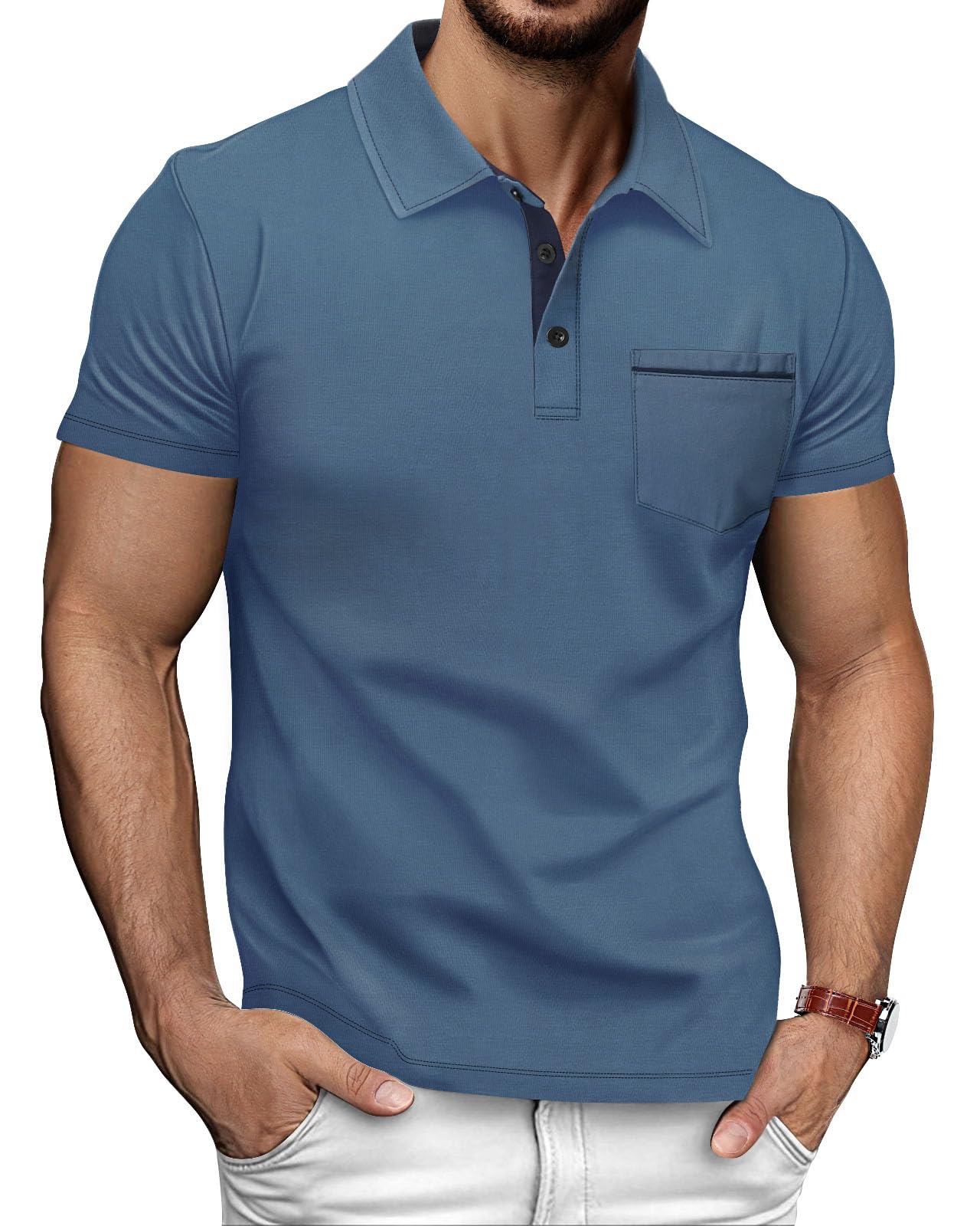 HMIYA Poloshirt Herren Kurzarm T-Shirts mit Tasche Polo Klassisches Sommer