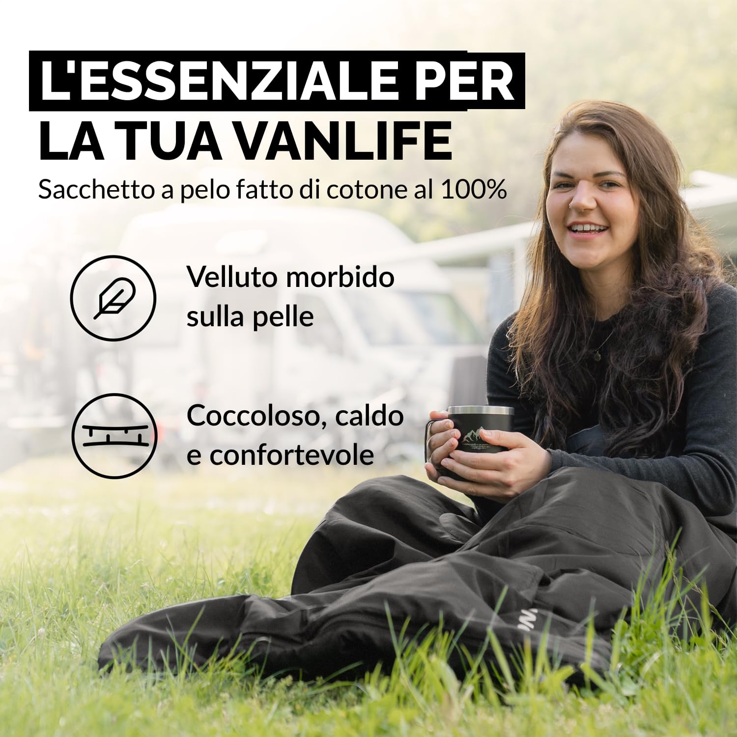 Sacco a pelo in 100% cotone fino a -3 °C, con cuscino, per esterni, invernale, sacco a pelo estivo [280 GSM] per 3-4 stagioni (75 x 190 cm) – Sacco nanna per uomo e donna (caldo)