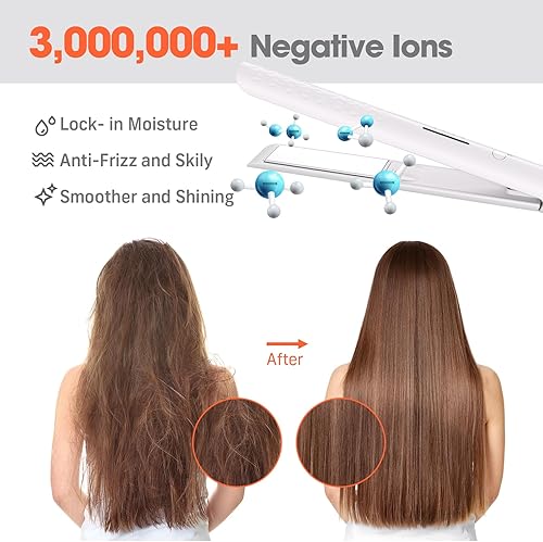 Miniatura 4 de Quico Plancha de pelo profesional de iones negativos, calentamiento rápido en 15 segundos, memoria de temperatura, 320 -450 , 110-240 V, apagado